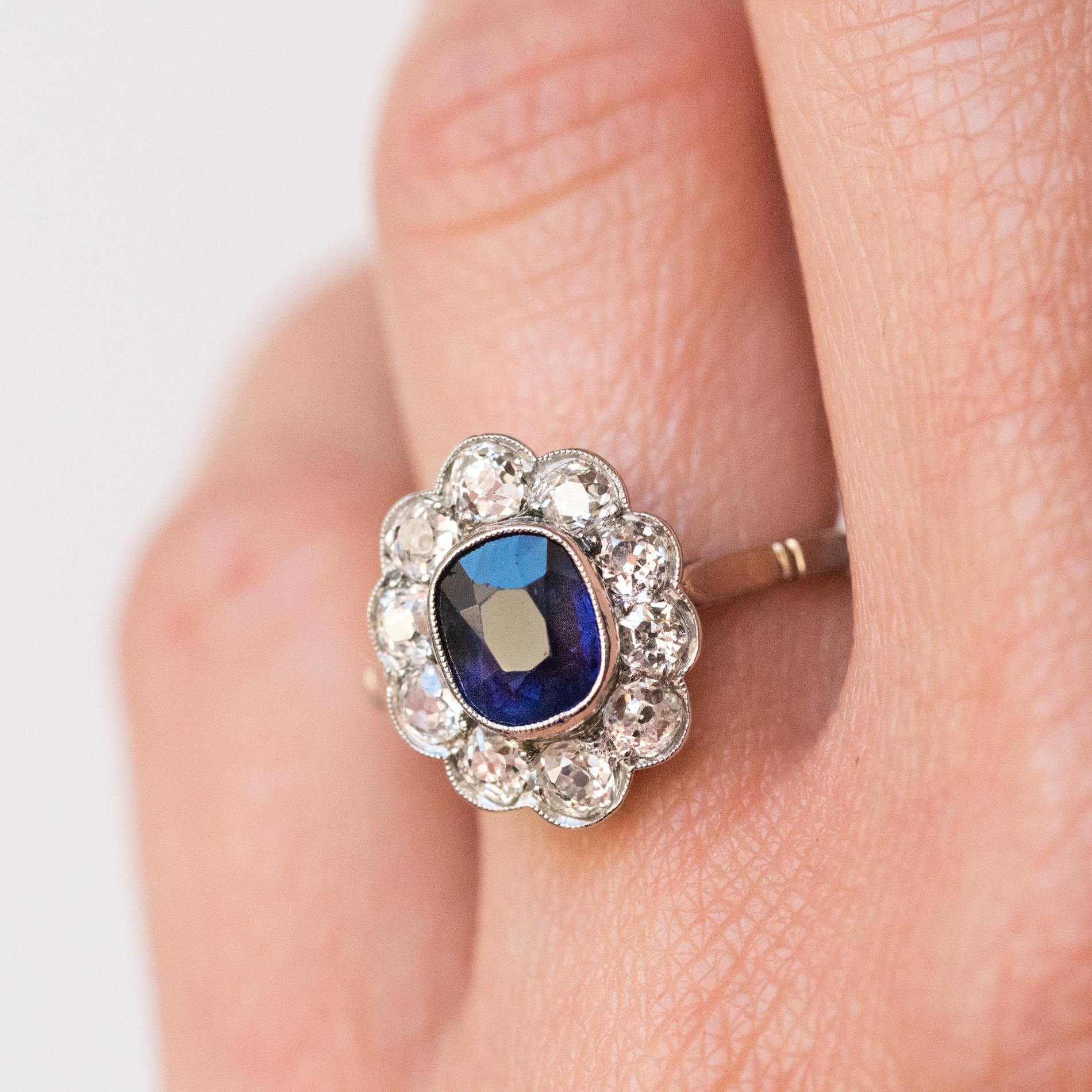 French 1920s Diamonds Sapphire Platinum Art Deco Daisy Ring 6
