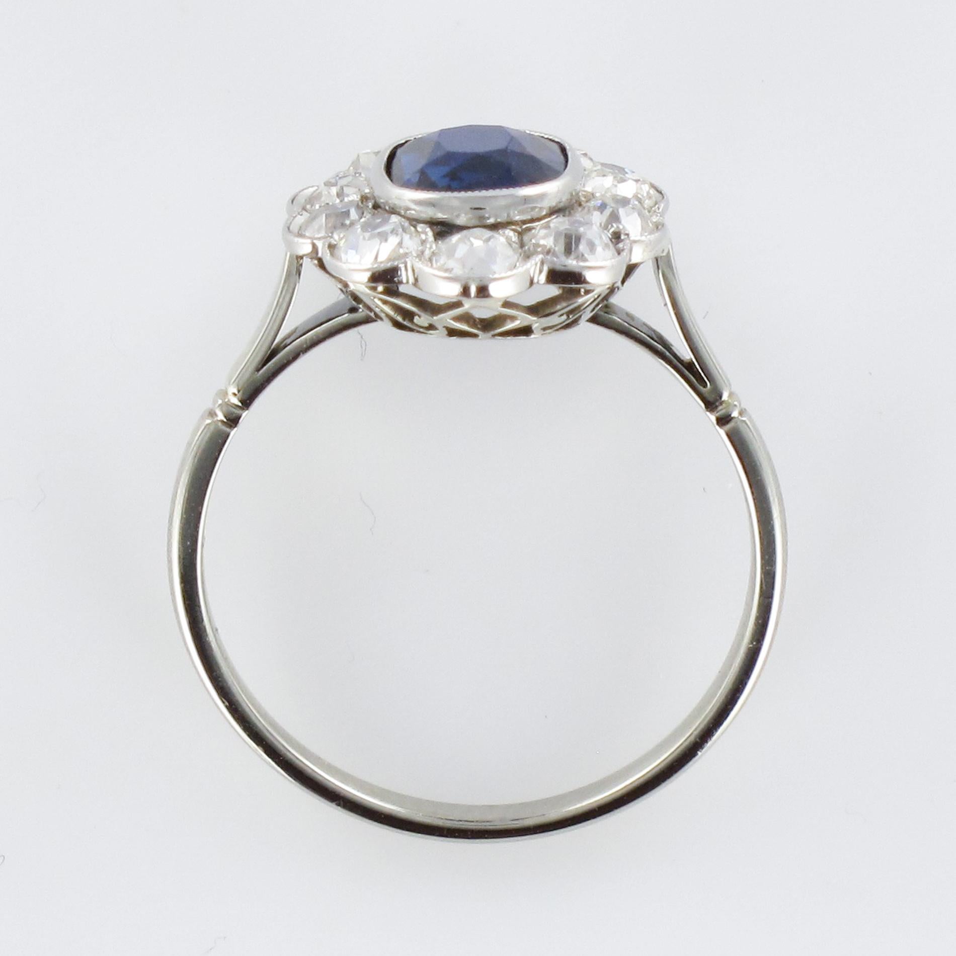 French 1920s Diamonds Sapphire Platinum Art Deco Daisy Ring 8