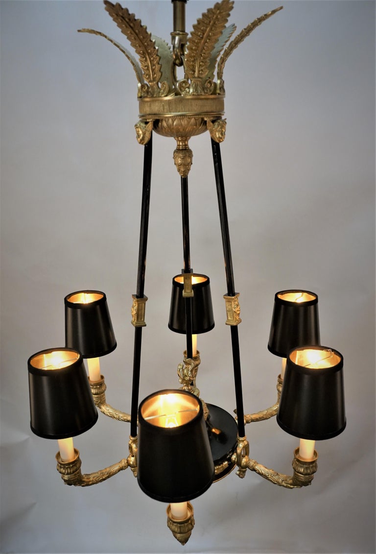 French 1920's Empire Style Bronze Chandelier For Sale at 1stDibs