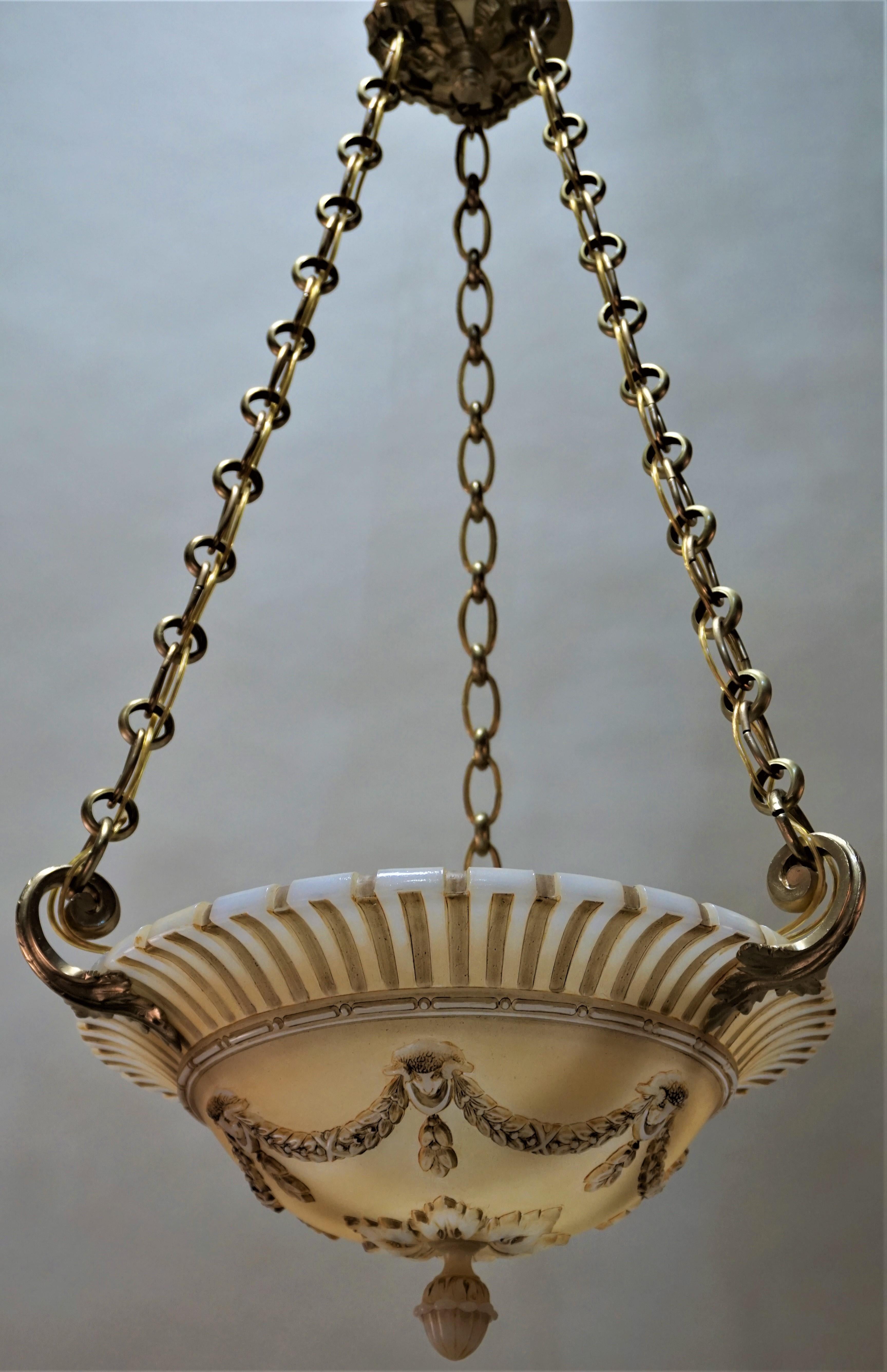 French 1920s Empire Style Glass and Bronze Chandelier 6