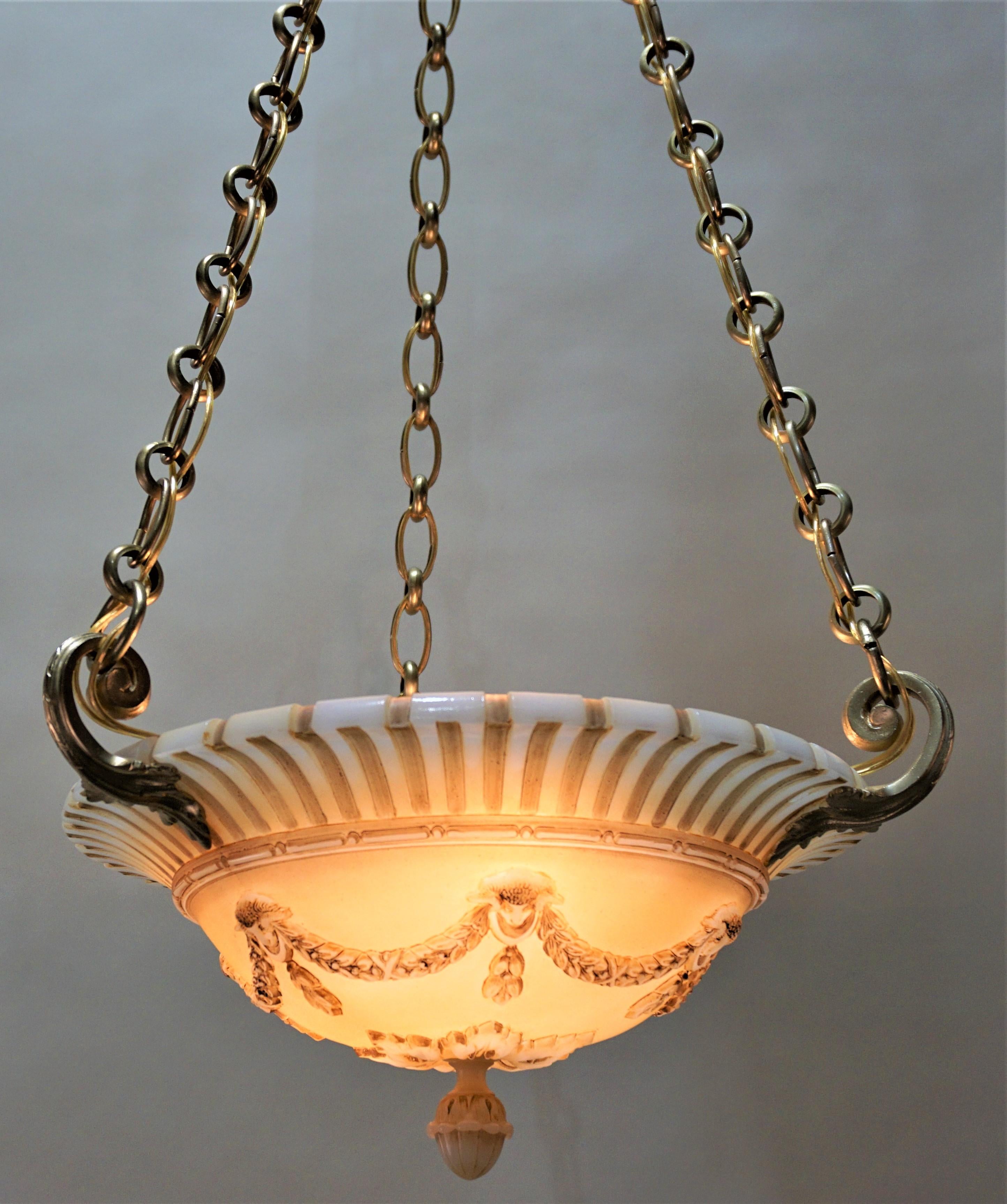 Early 20th Century French 1920s Empire Style Glass and Bronze Chandelier