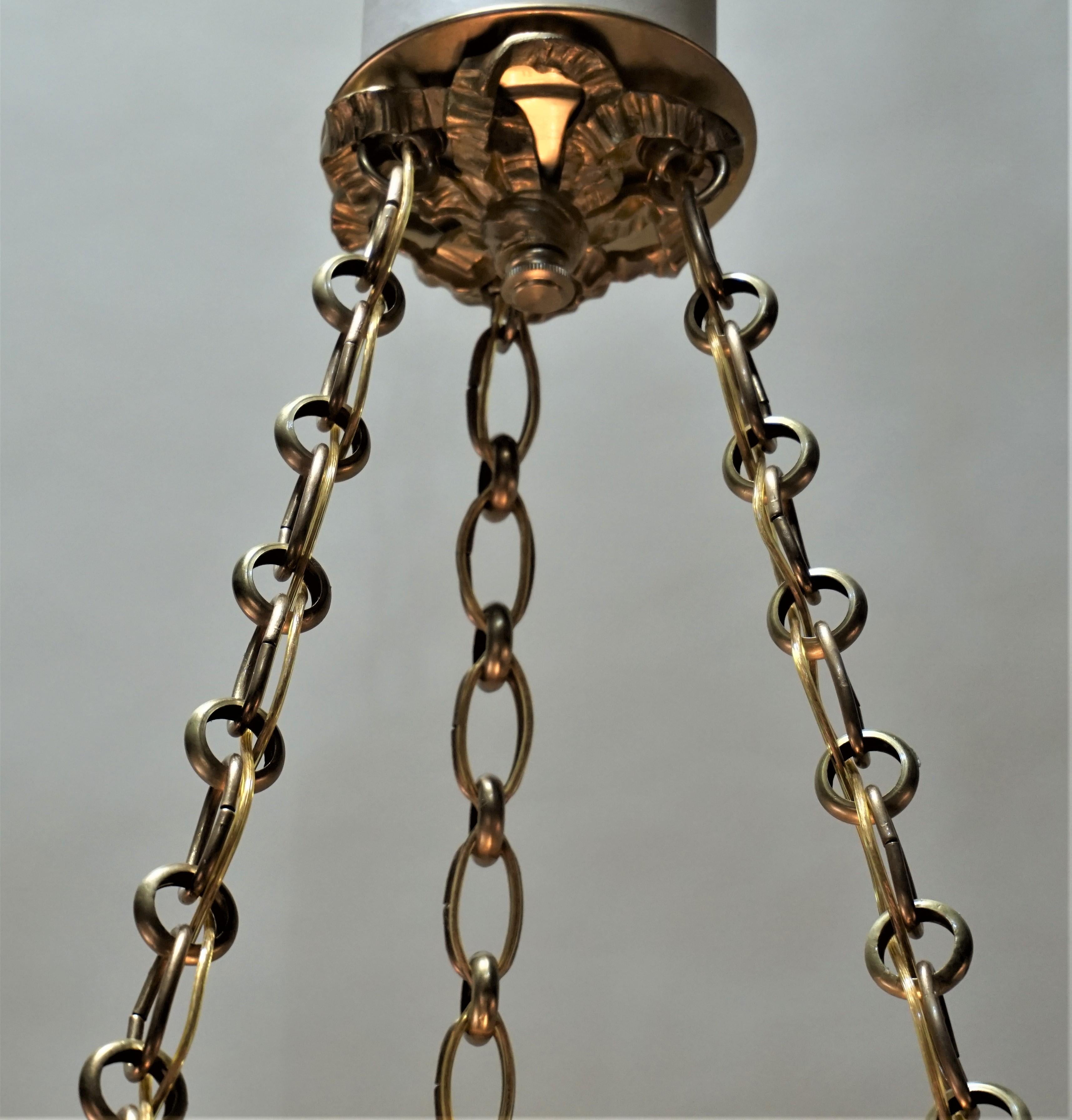 French 1920s Empire Style Glass and Bronze Chandelier 1