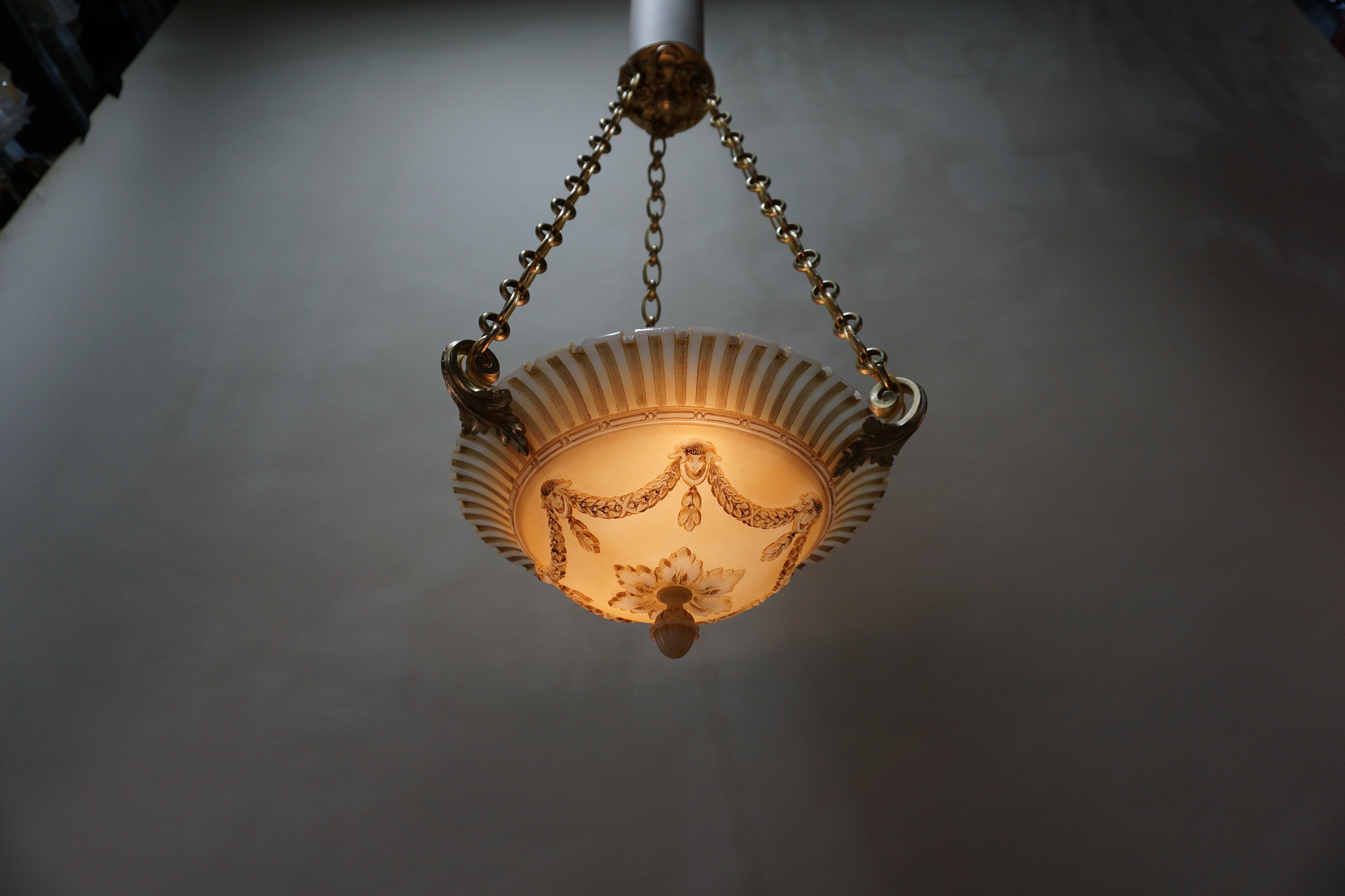 French 1920s Empire Style Glass and Bronze Chandelier 1