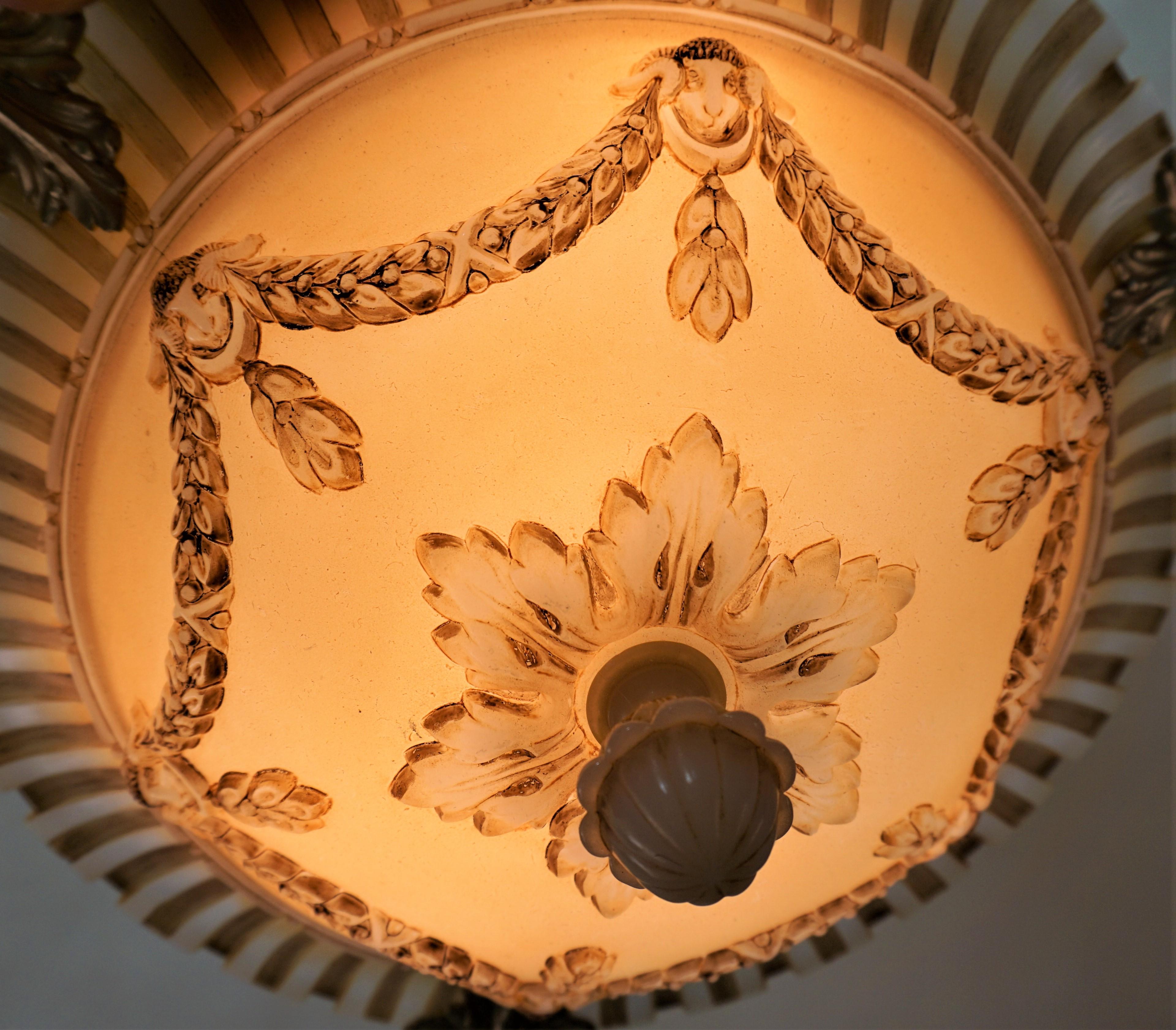 French 1920s Empire Style Glass and Bronze Chandelier 2