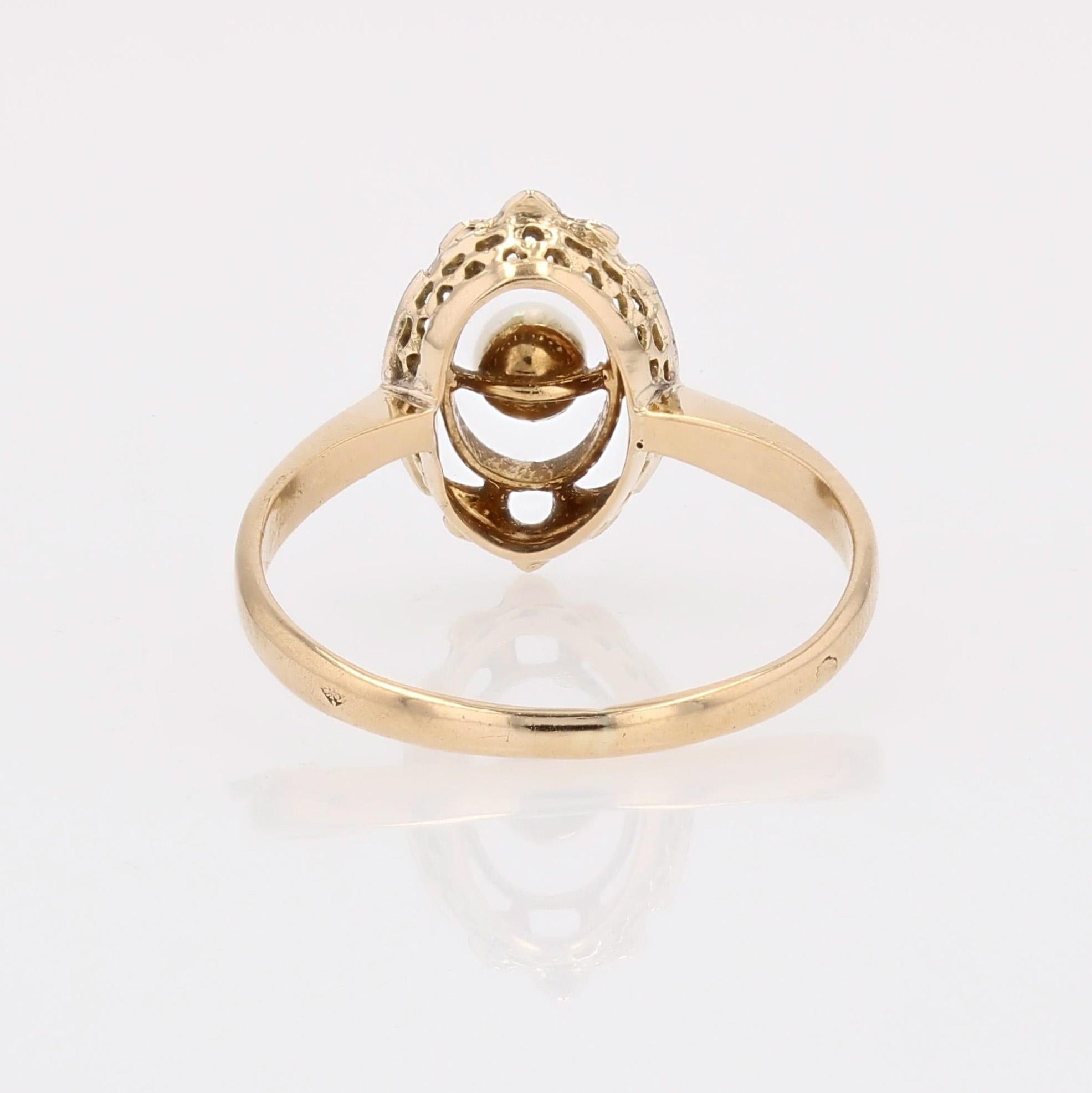 Anillo ovalado francés de oro amarillo de 18 quilates con perlas finas de los años 20 en venta 1