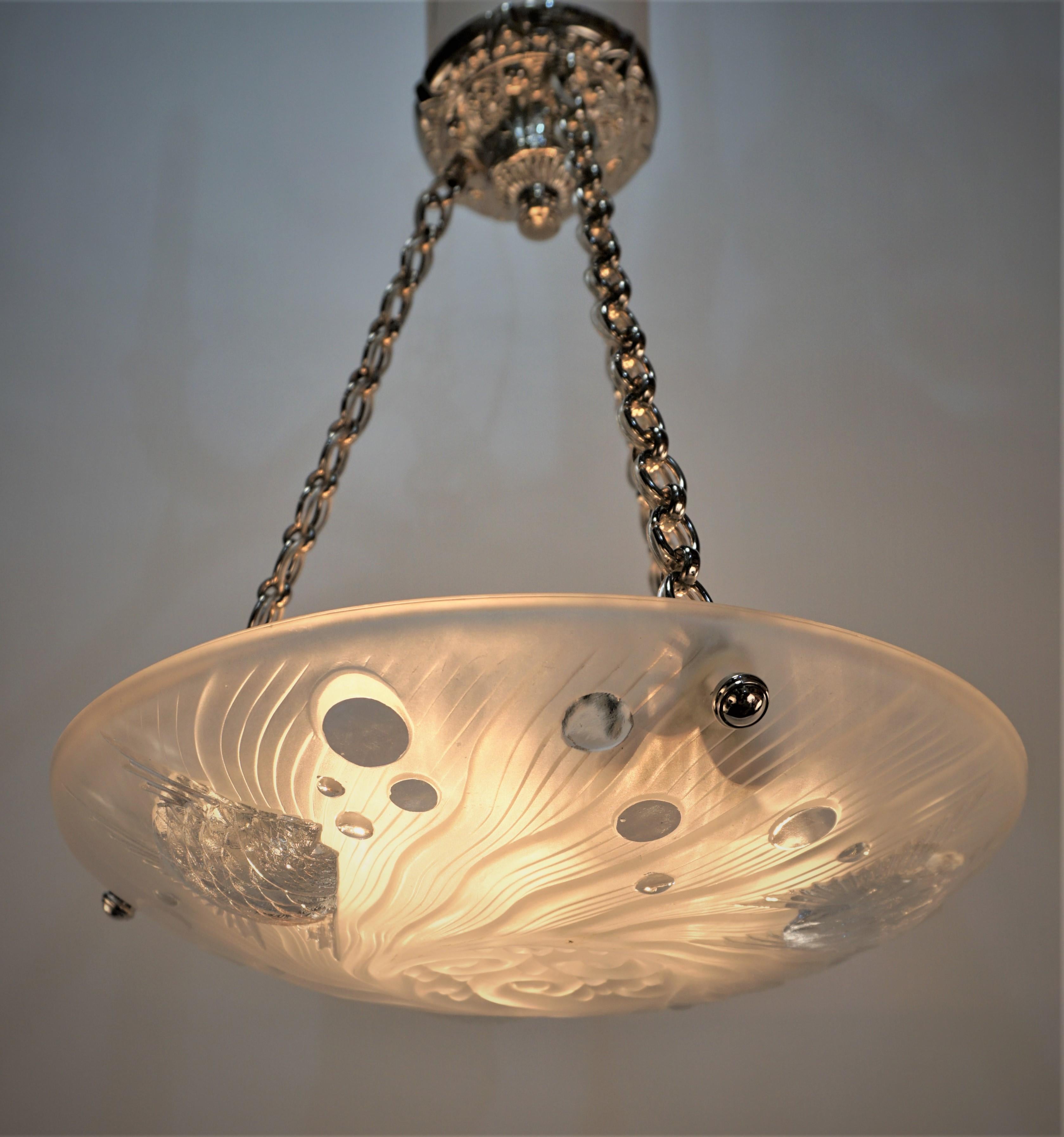 Early 20th Century French 1920's Fish Design Art Deco Pendant Chandelier For Sale