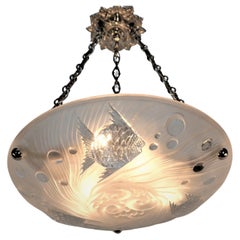 French 1920's Fish Design Art Deco Pendant Chandelier