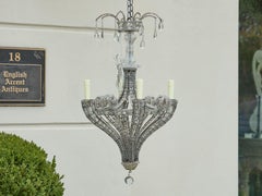 French 1920s Four-Light Chandelier with Faceted Crystals and Beaded Strands