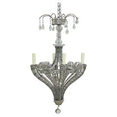 French 1920s Four-Light Chandelier with Faceted Crystals and Beaded Strands