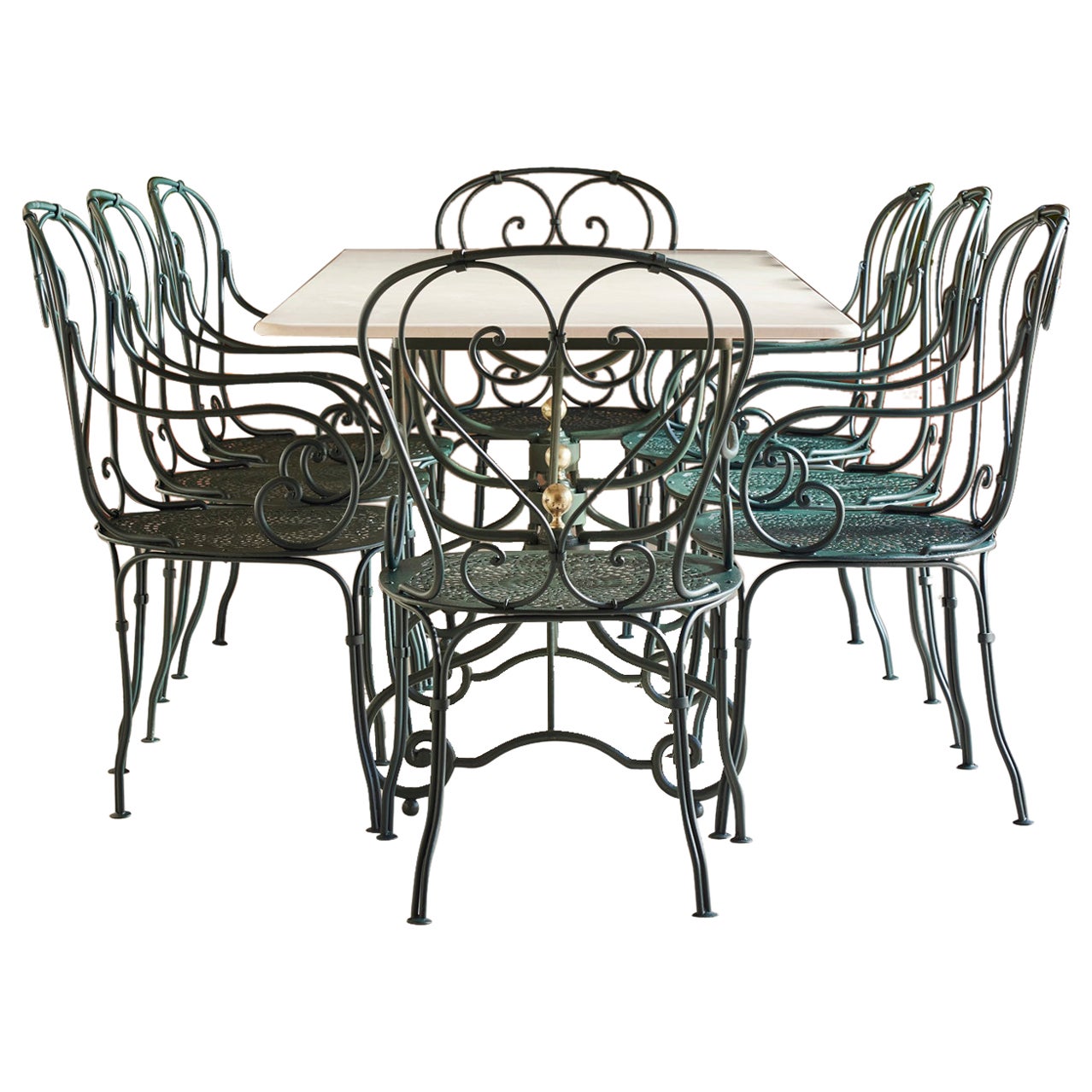 French 1920s Garden Dining Table and Armchairs