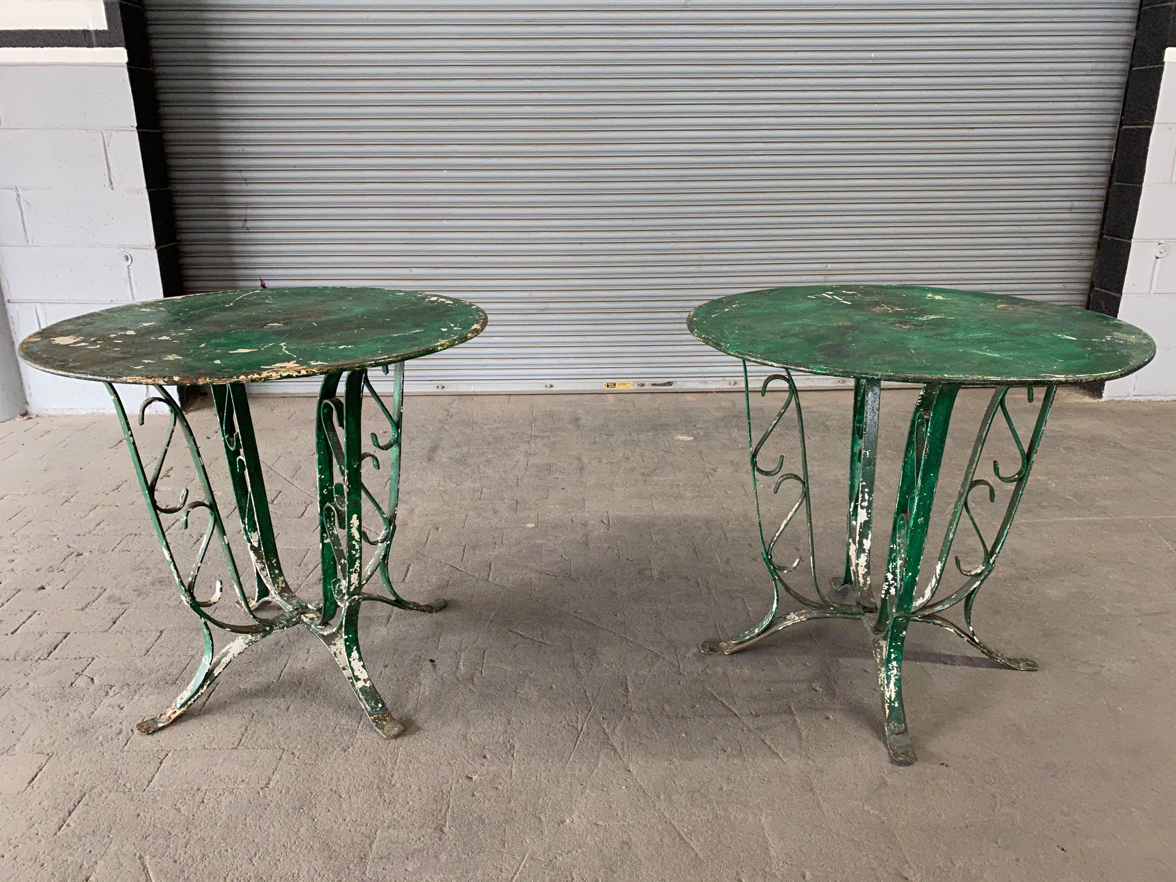 French 1920's  Garden Table  with Distressed Green Paint 9
