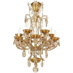 Maison Bagues French Art Deco Gilt Metal and Baccarat Crystal Chandelier
