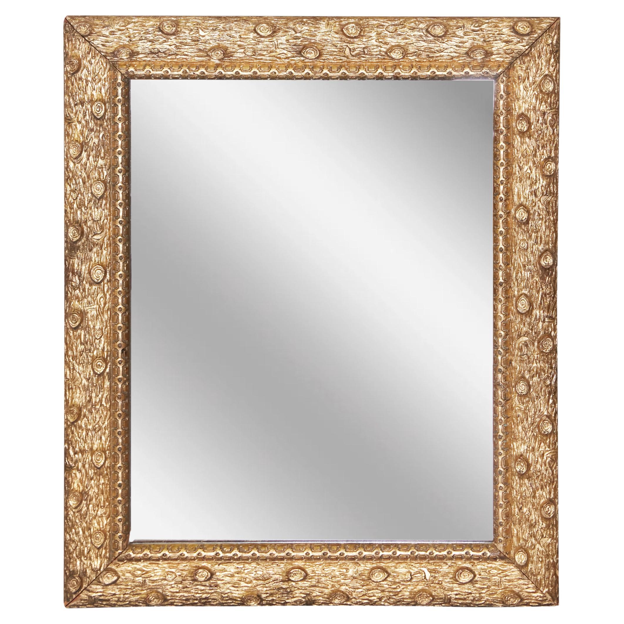 French 1920s Giltwood Rectangular Mirror with Carved Faux-Bois Décor