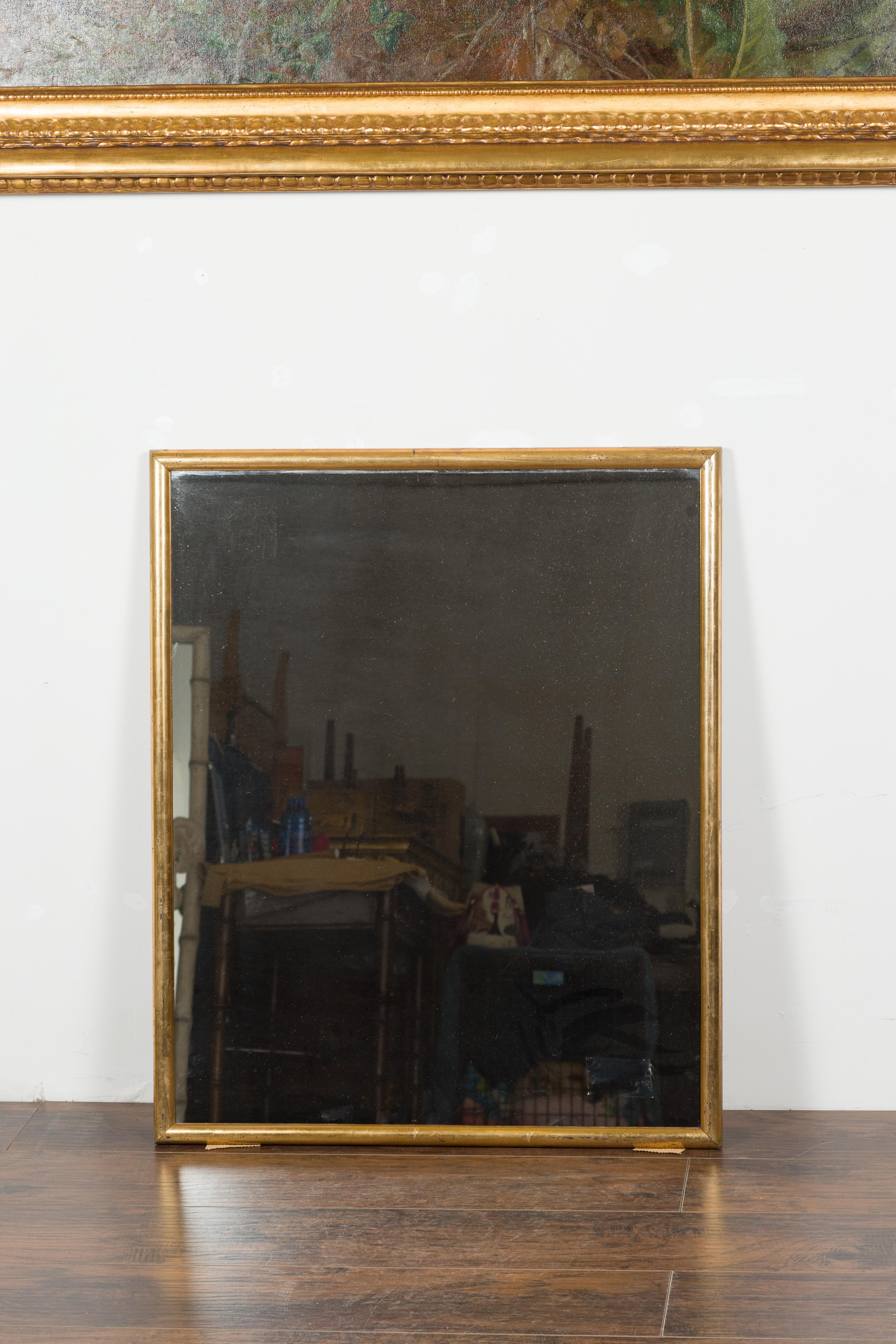 French 1920s Giltwood Rectangular Mirror with Distressed Patina In Good Condition In Atlanta, GA