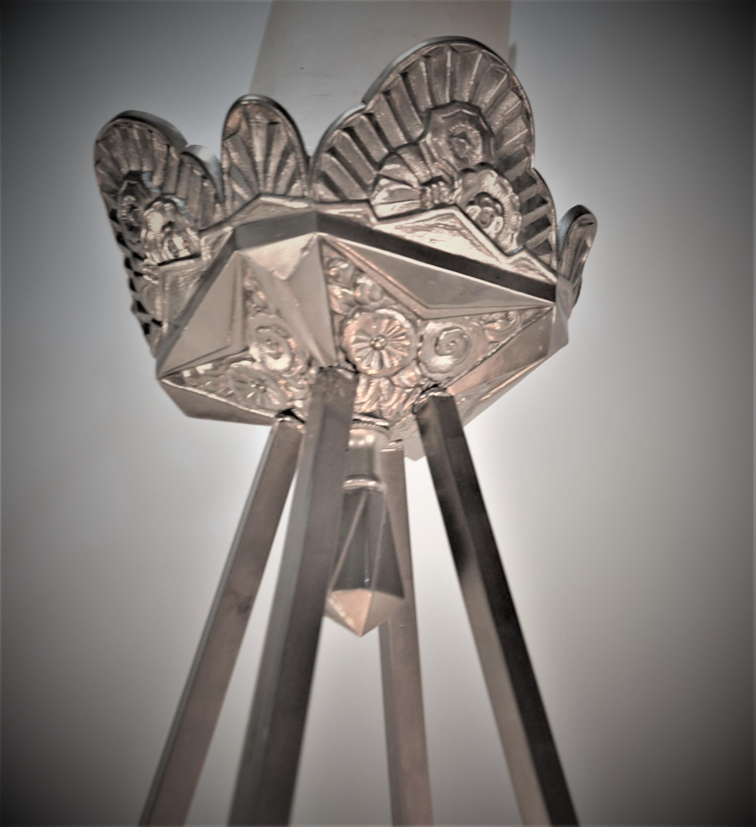 Early 20th Century French 1920's Glass and Nickel Art Deco Chandelier