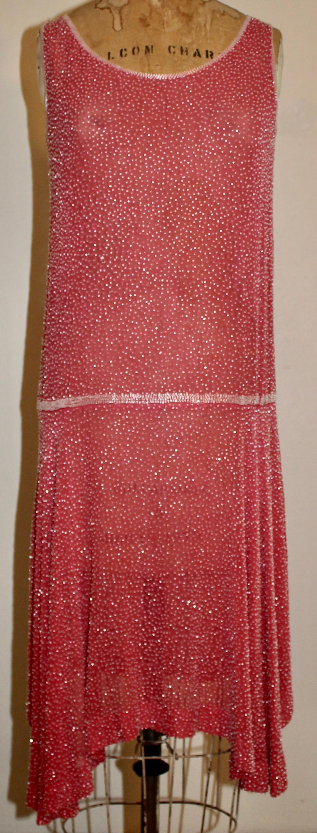 French 1920s Glass Beaded Flapper Dress For Sale 5