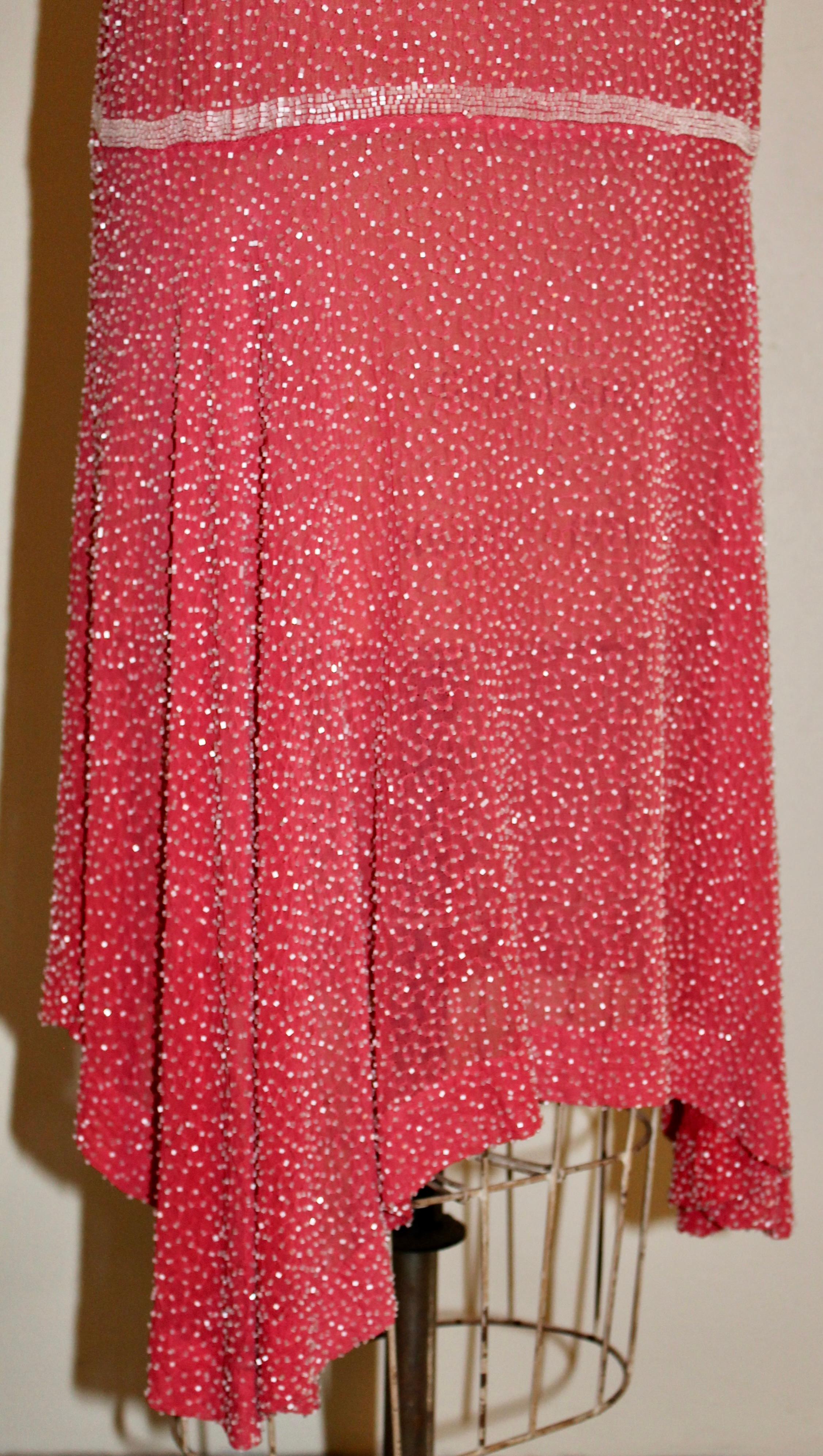 Women's French 1920s Glass Beaded Flapper Dress For Sale