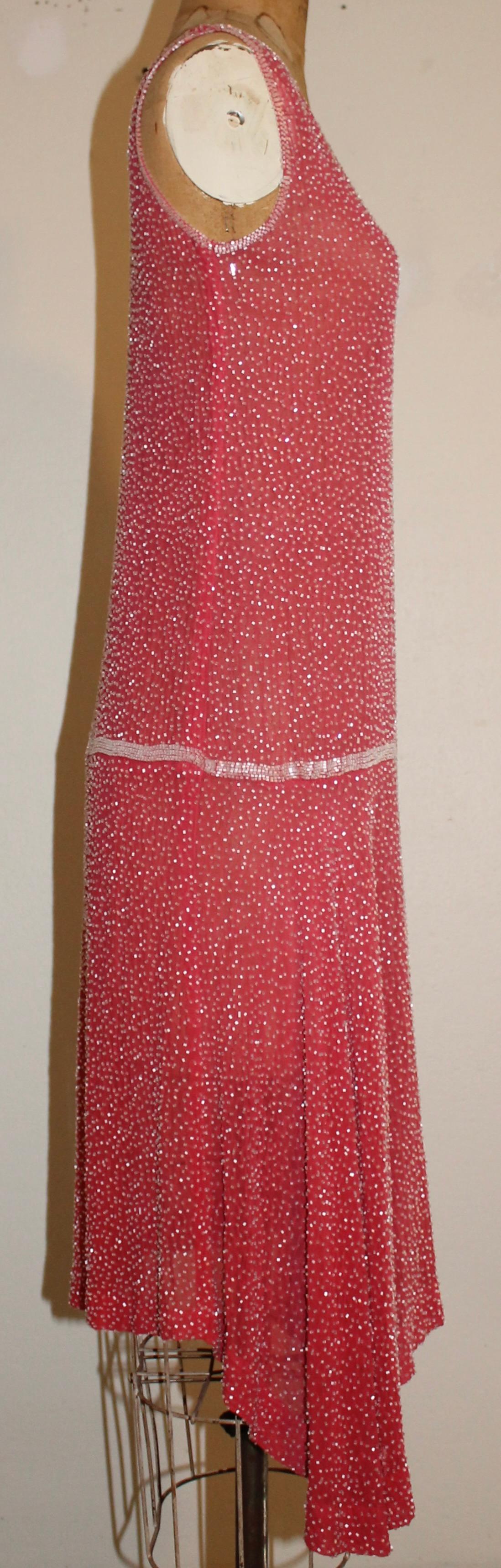 French 1920s Glass Beaded Flapper Dress For Sale 1