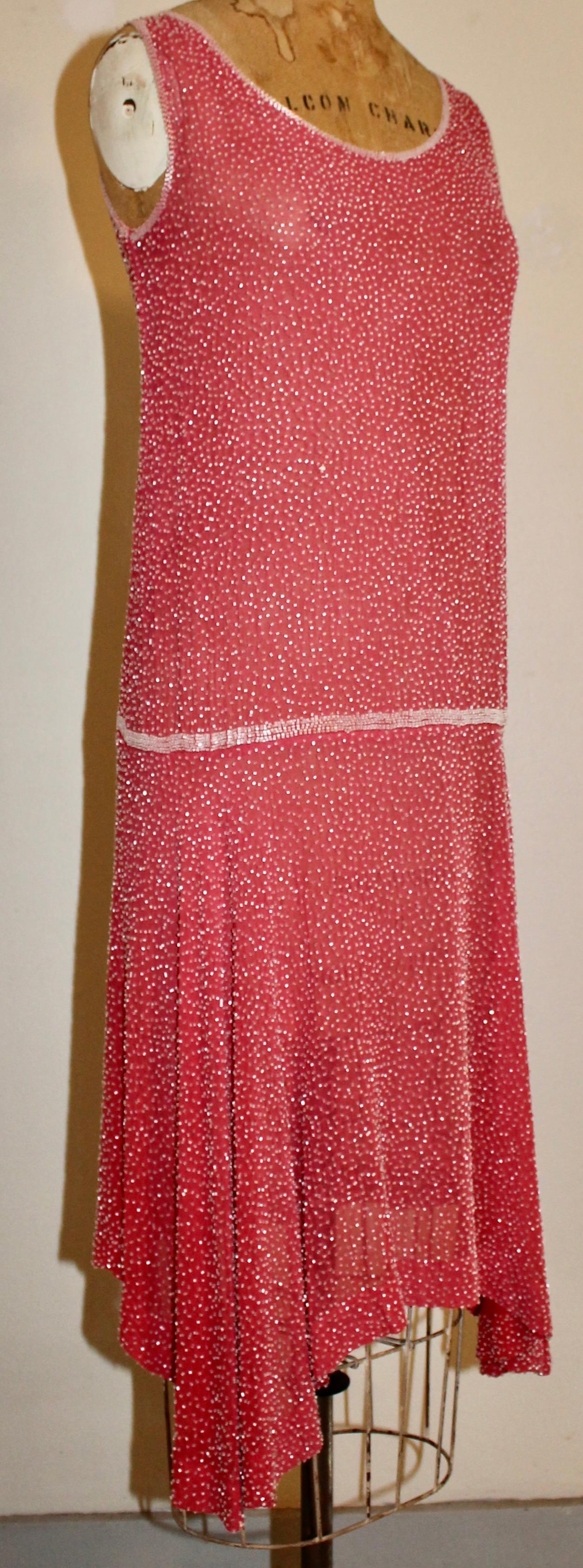 French 1920s Glass Beaded Flapper Dress For Sale 2