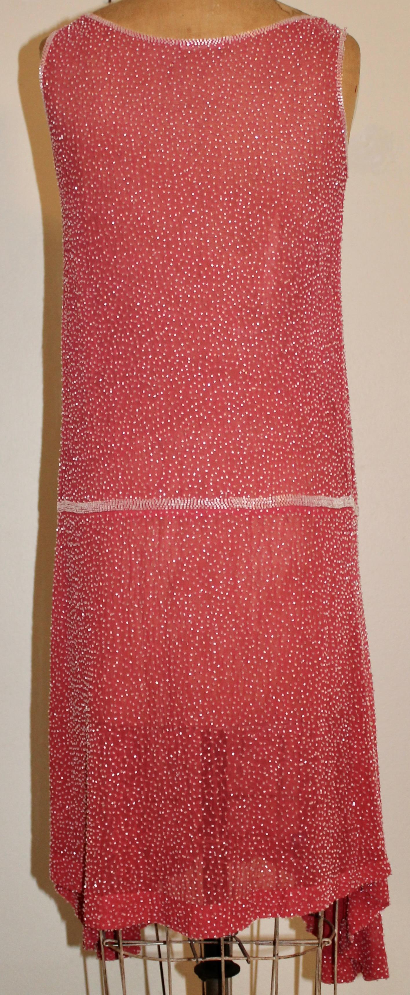 French 1920s Glass Beaded Flapper Dress For Sale 3