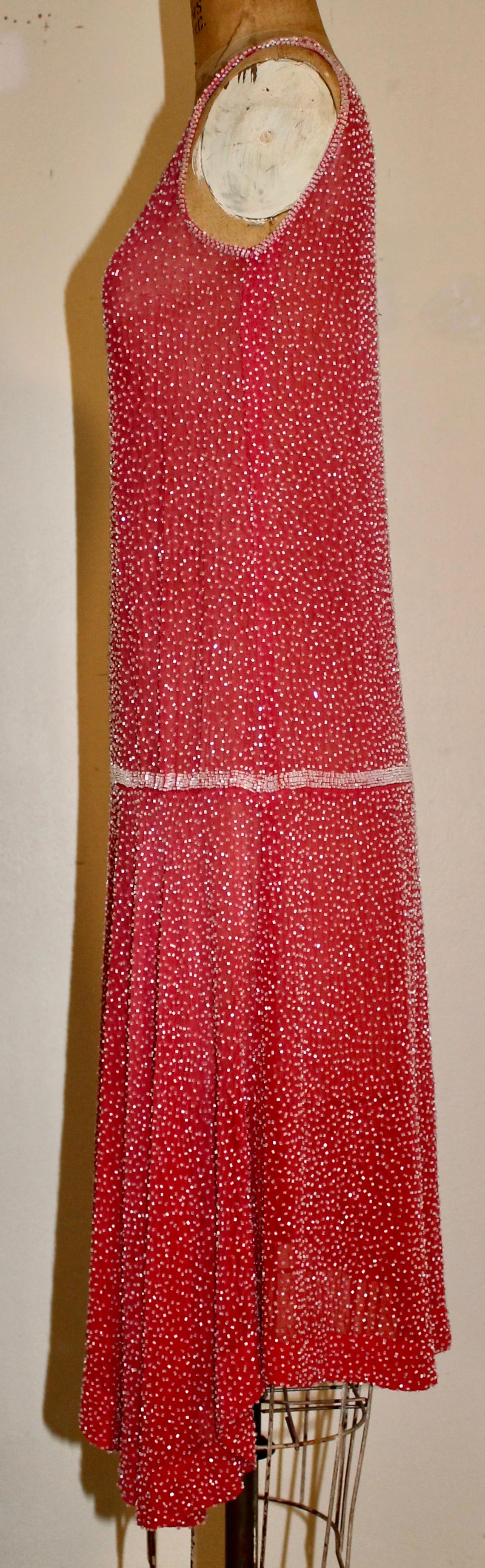 French 1920s Glass Beaded Flapper Dress For Sale 4