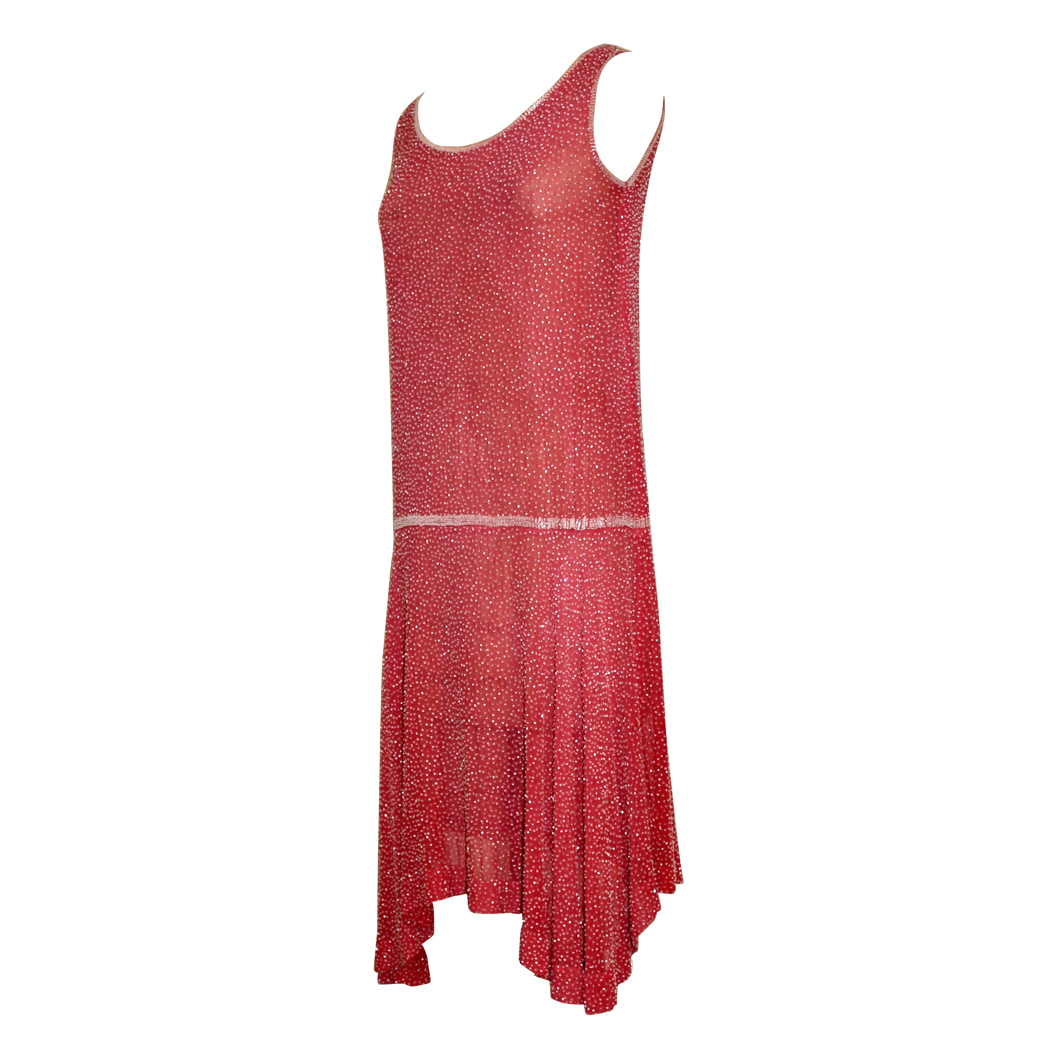 French 1920s Glass Beaded Flapper Dress For Sale