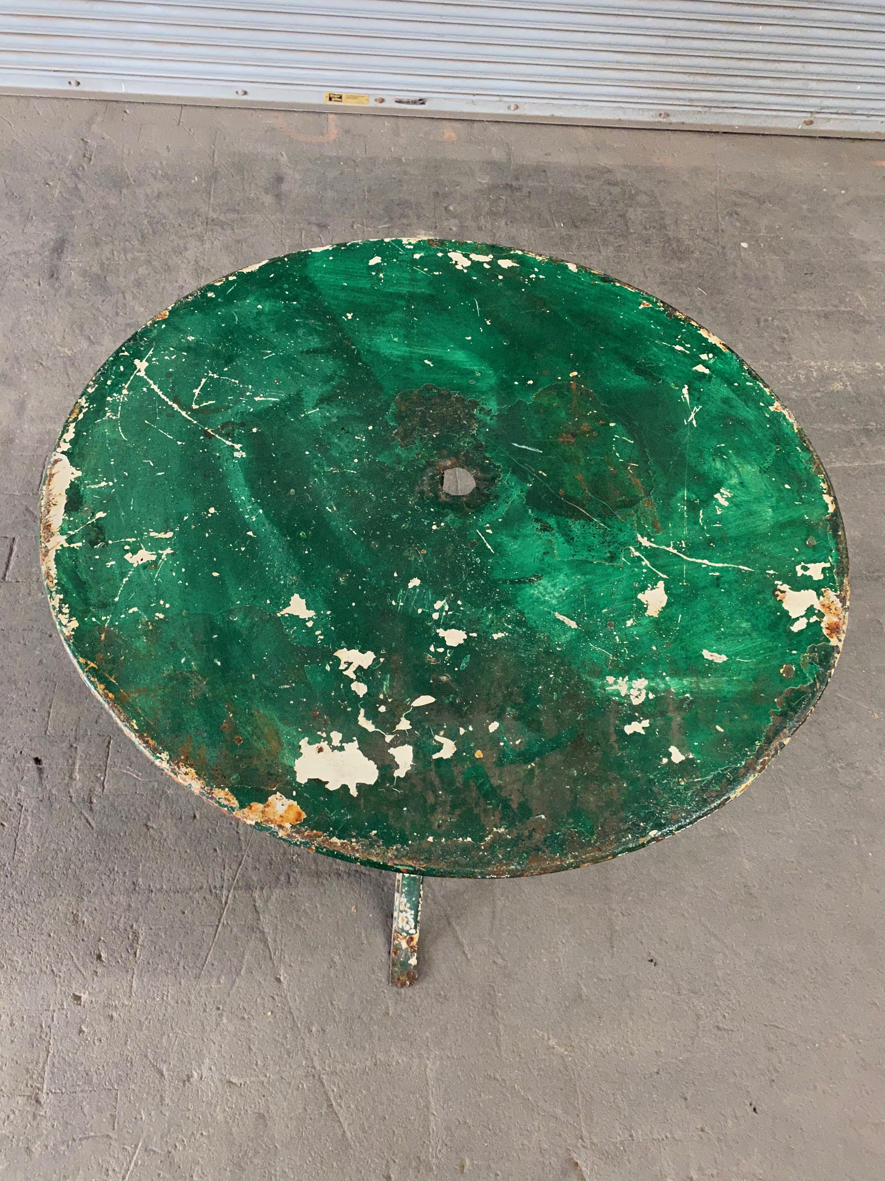 French 1920's  Garden Table  with Distressed Green Paint 5