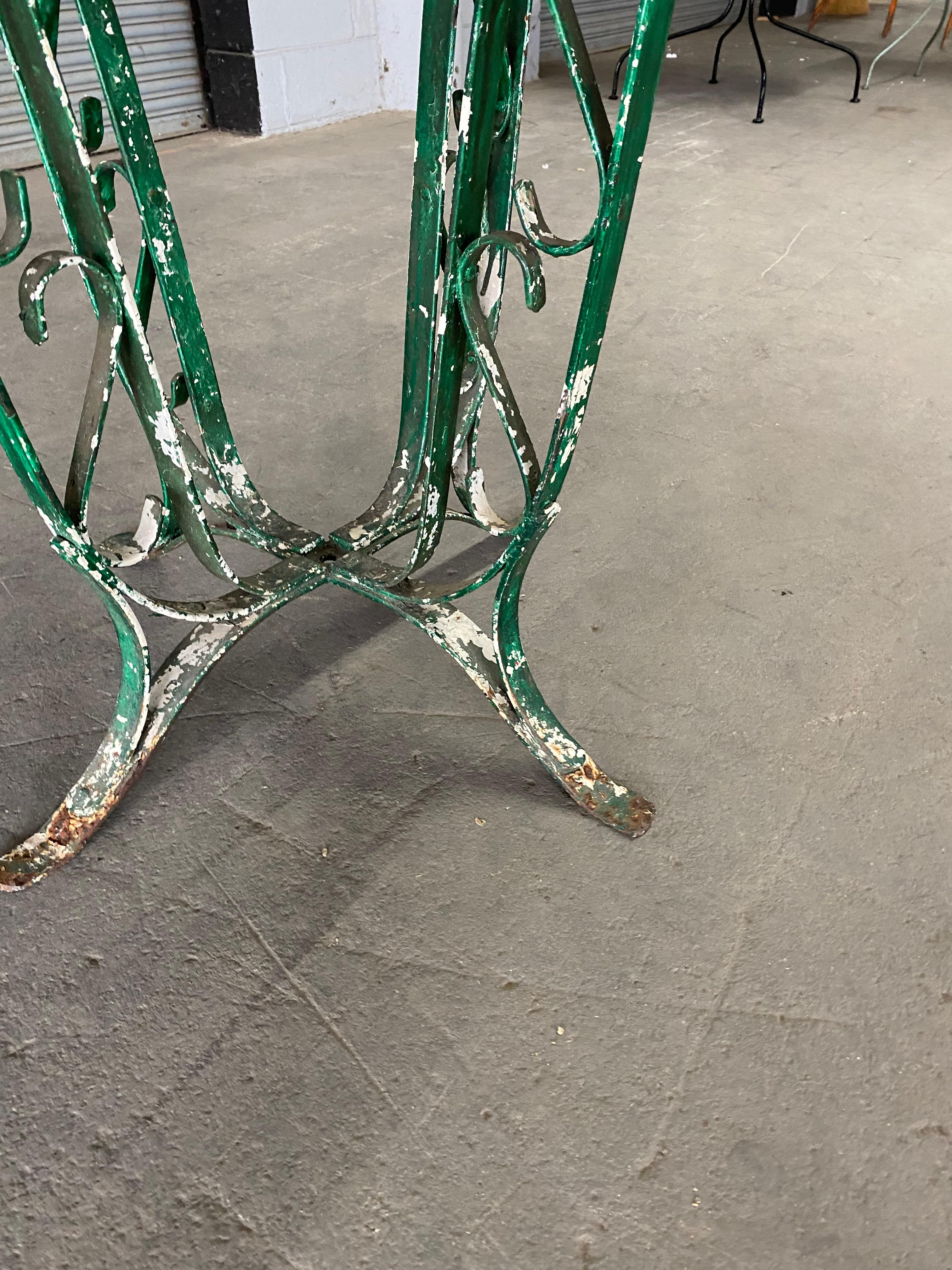 French 1920's  Garden Table  with Distressed Green Paint 3