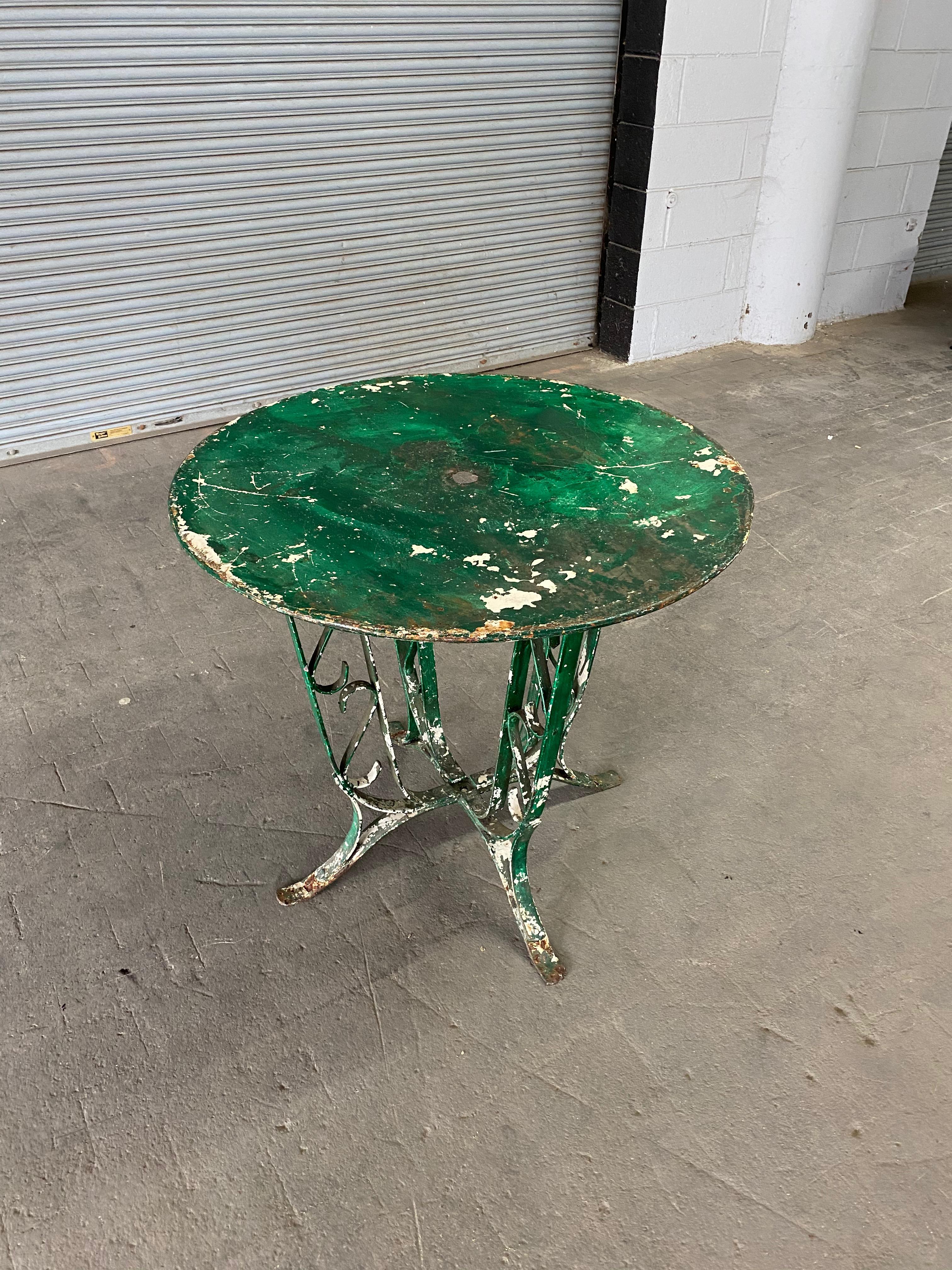 French 1920's  Garden Table  with Distressed Green Paint In Good Condition In Buchanan, NY