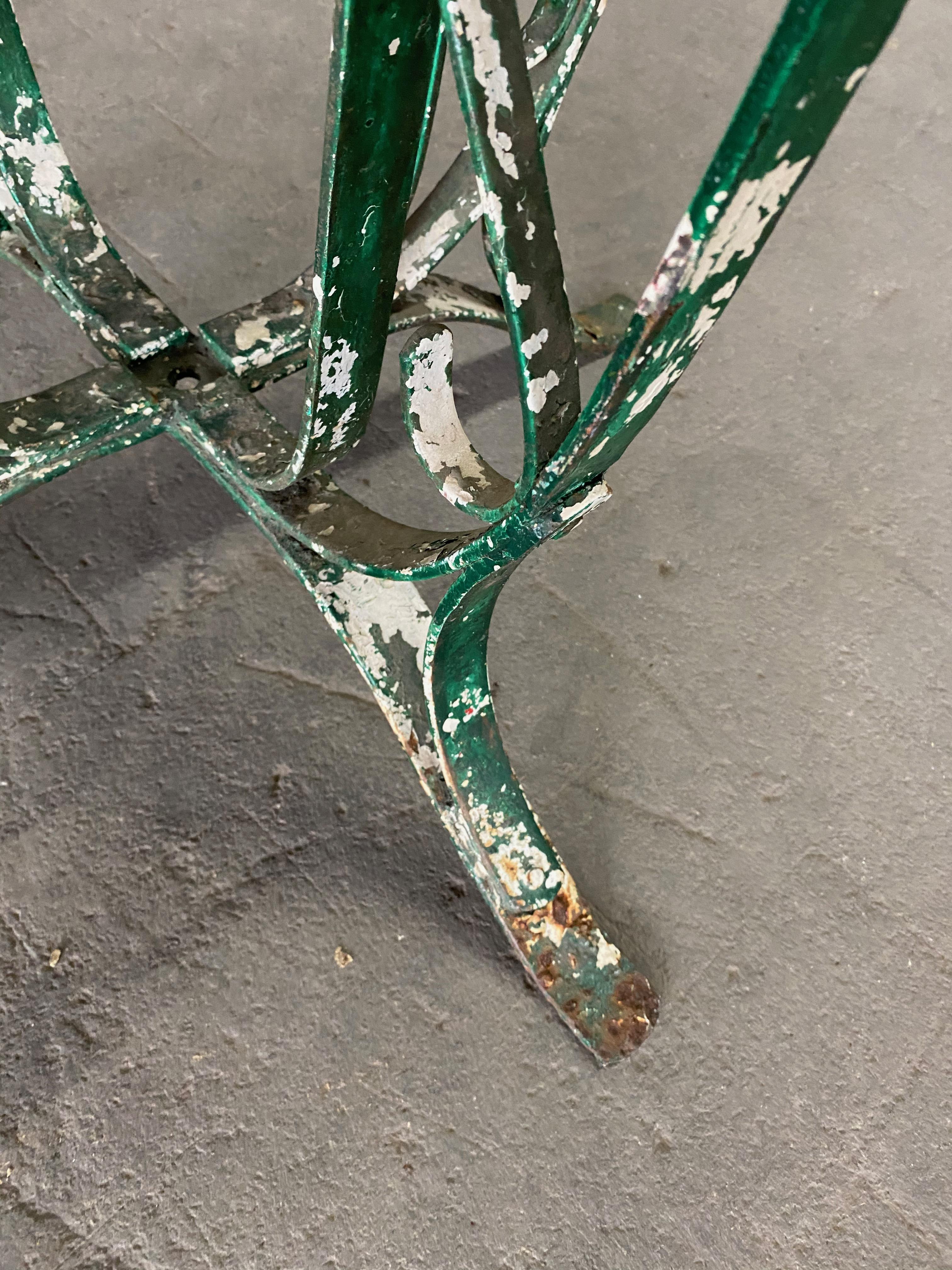 French 1920's  Garden Table  with Distressed Green Paint 7