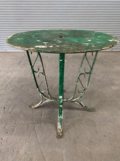 French 1920's Garden Table with Distressed Green Paint