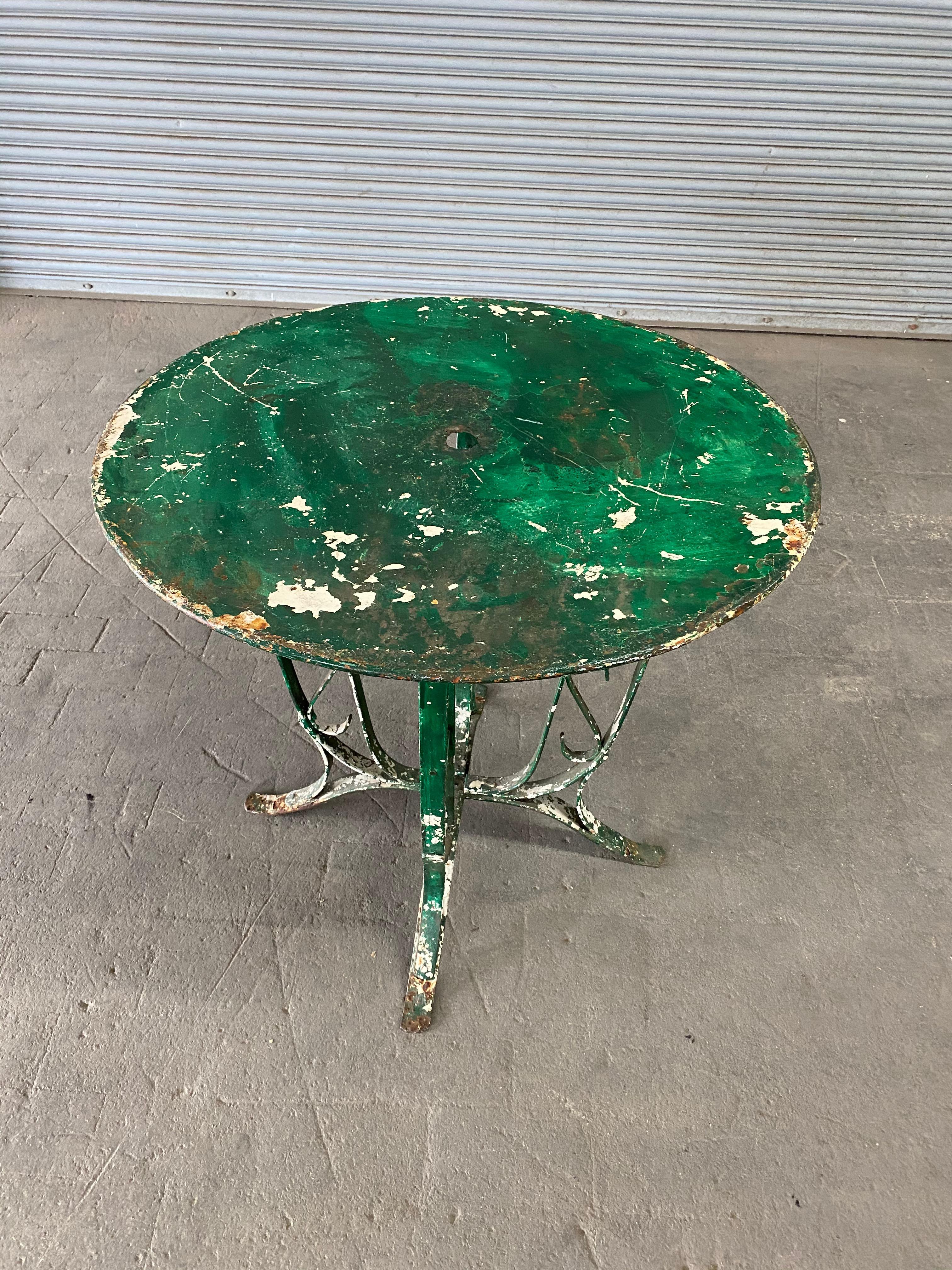 French 1920's  Garden Table  with Distressed Green Paint 2