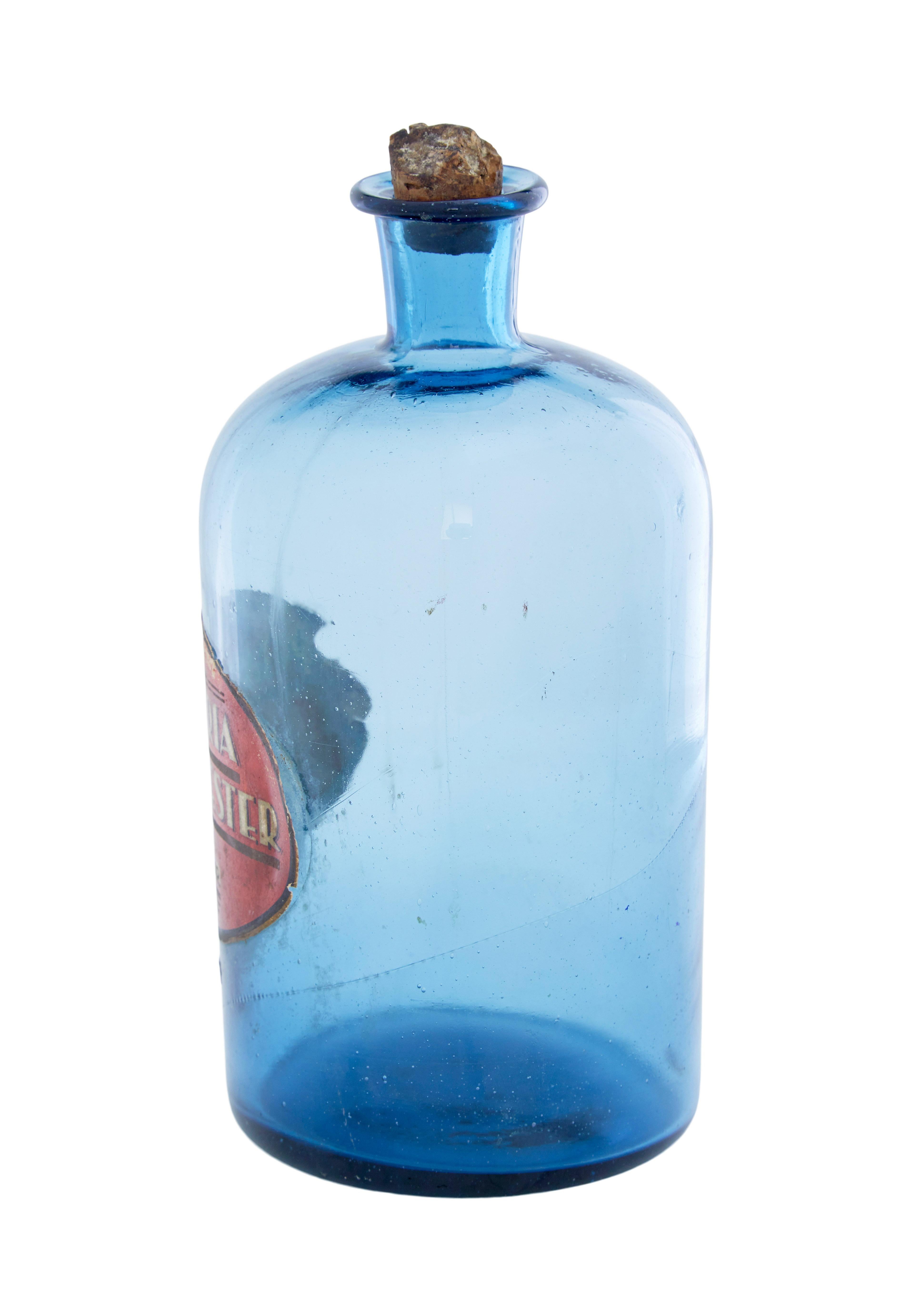 French 1920’s hand made glass blue perfume bottle.

Decorative hand blown large glass bottle,  original paper label perfumeria ballester. Original stopper also present.

Good quality decorative item.