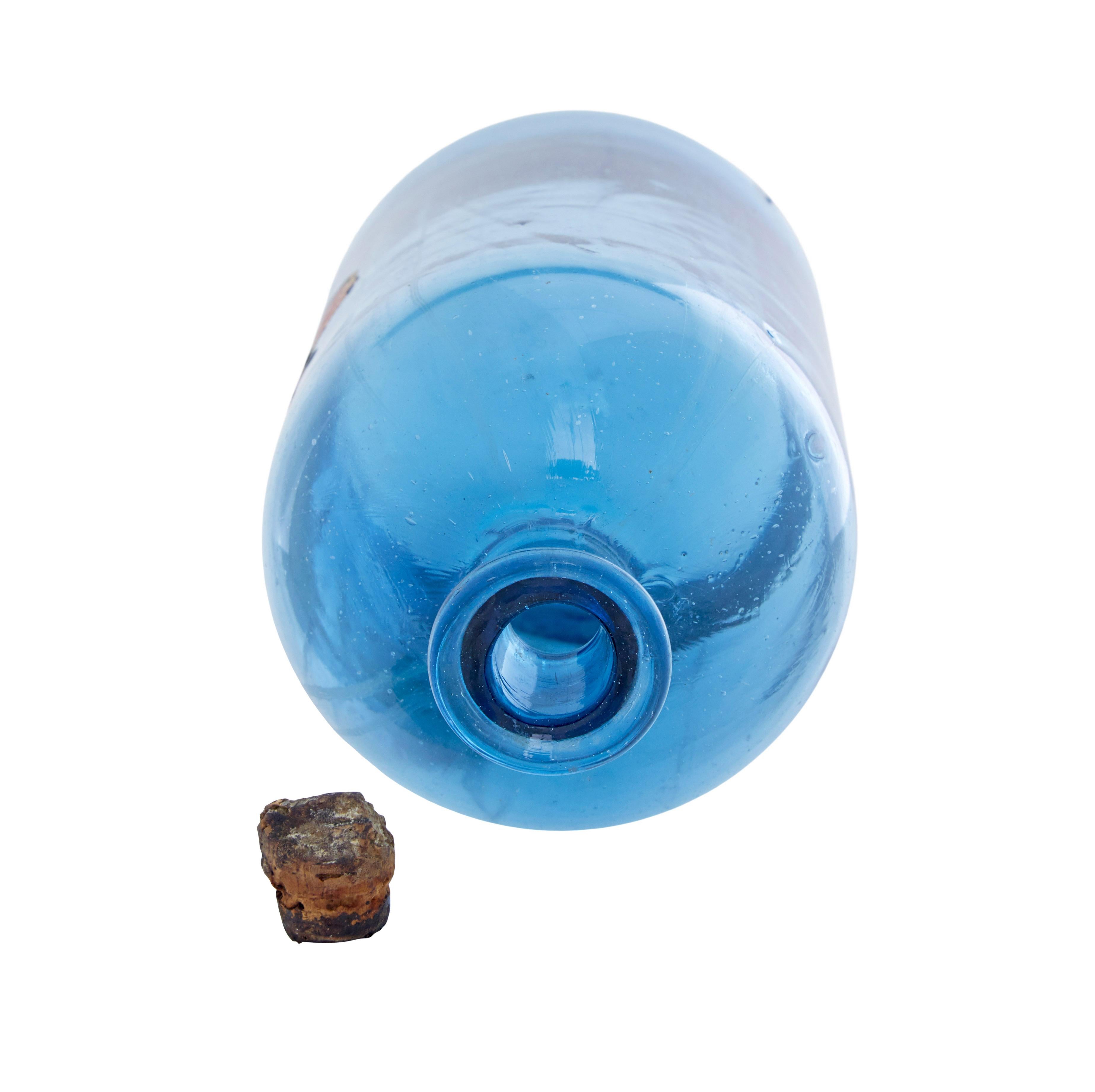 French 1920’s hand made glass blue perfume bottle In Good Condition For Sale In Debenham, Suffolk