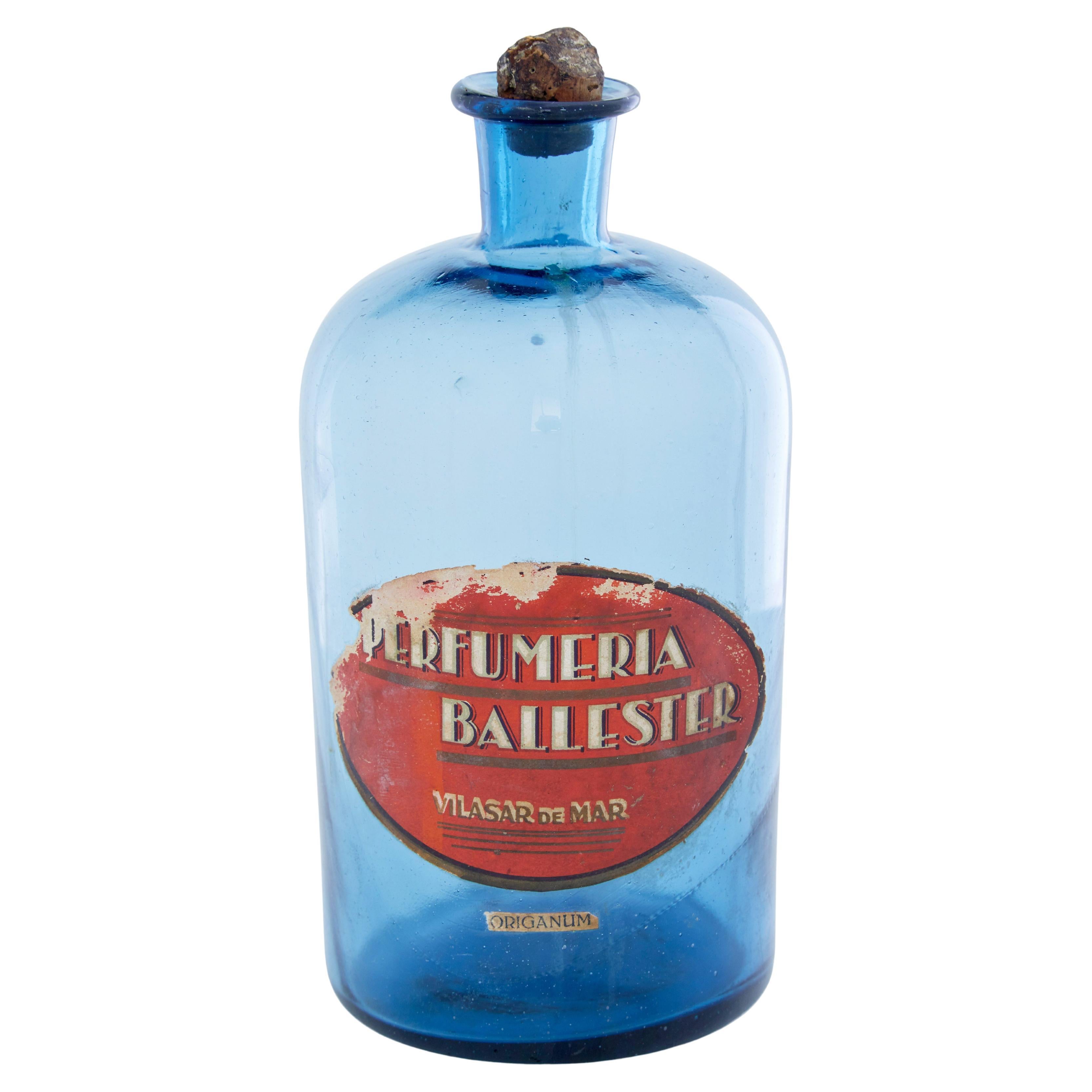 French 1920’s hand made glass blue perfume bottle For Sale