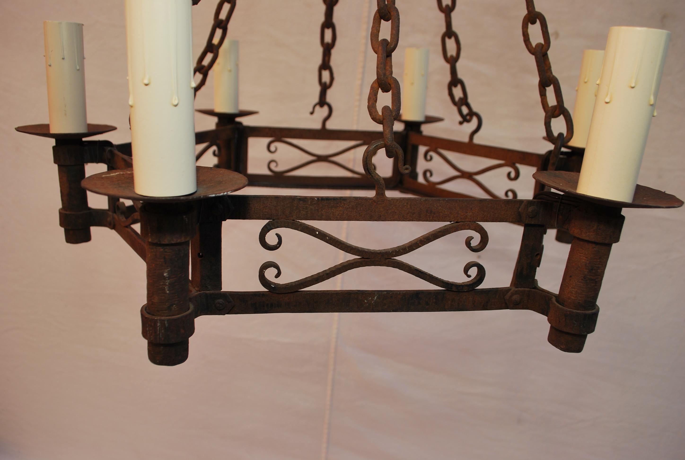 French 1920's hands forged wrought iron chandelier For Sale 2