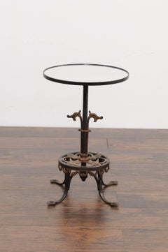 French 1920s Iron and Bronze Drink Table with Dragon Motifs and New Mirrored Top