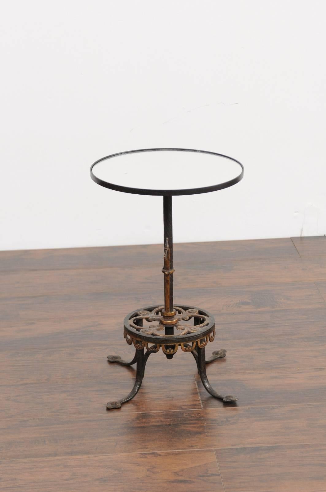 French 1920s Iron and Bronze Drink Table with Dragon Motifs and New Mirrored Top For Sale 2