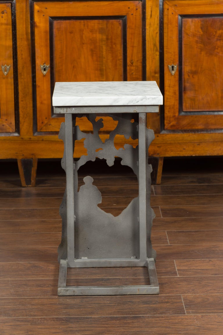 French 1920s Iron Fragment Depicting a Hunter Made into a Table with Marble Top For Sale 9