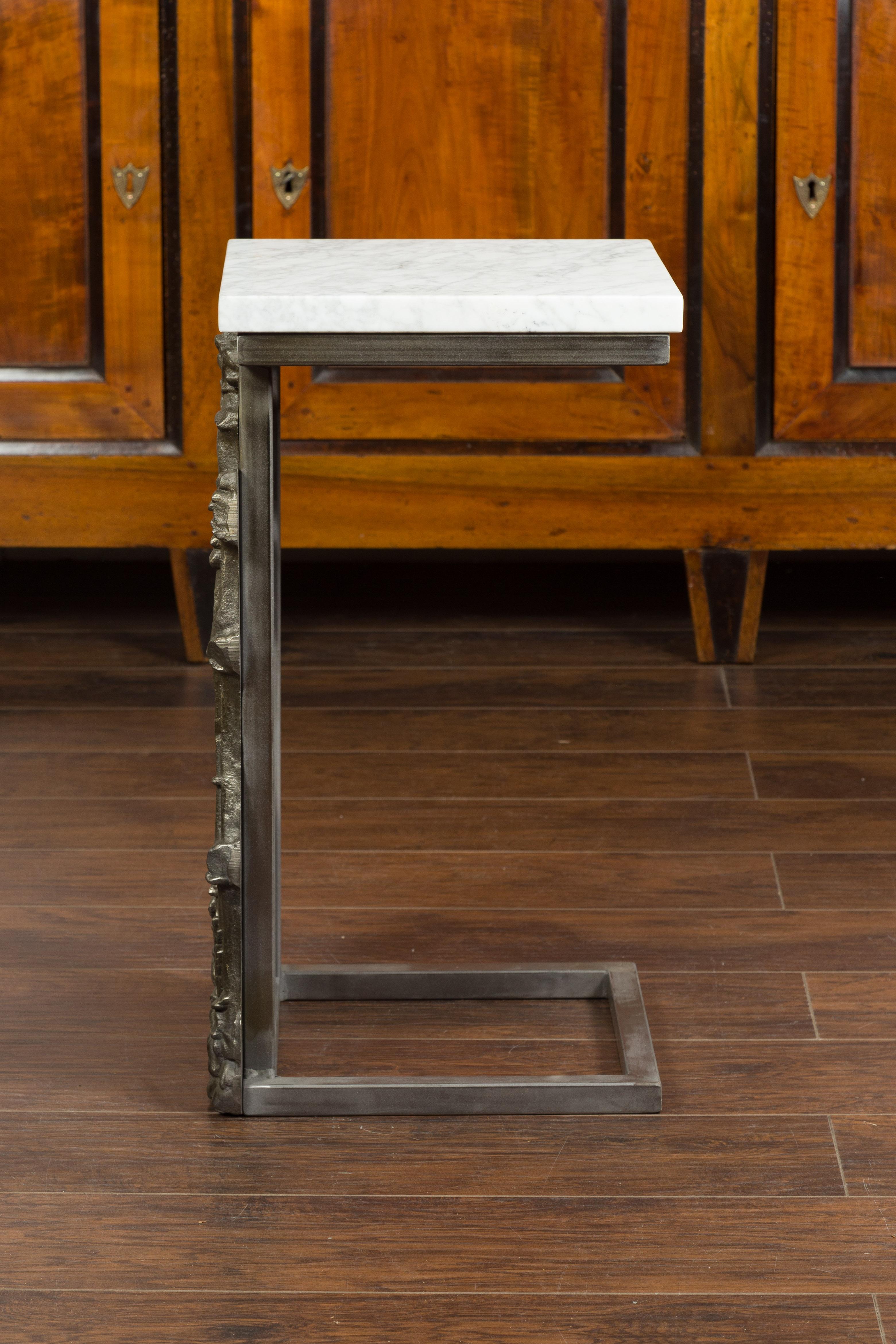 French 1920s Iron Fragment Depicting a Hunter Made into a Table with Marble Top For Sale 10