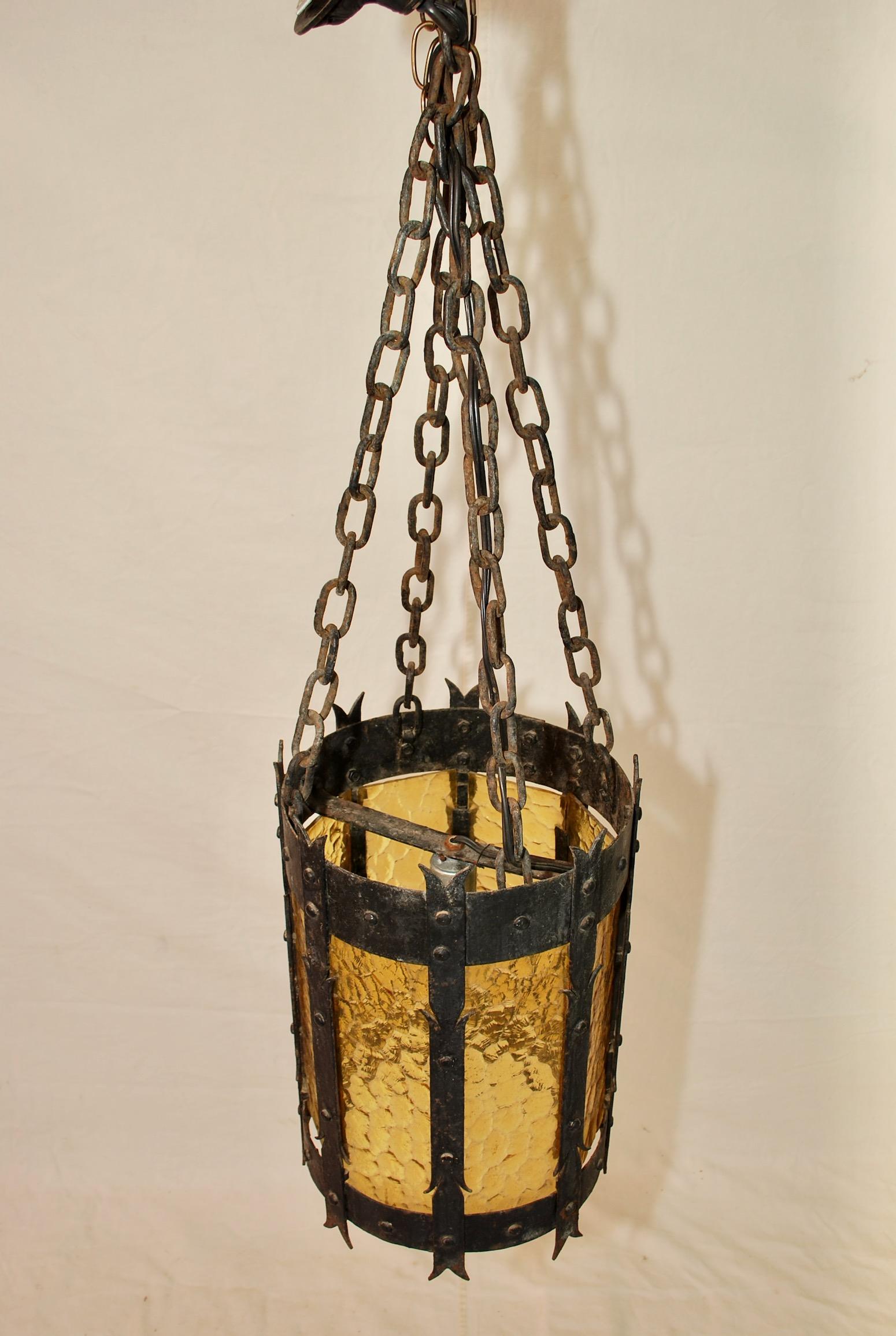 A beautiful iron lantern, the patina is much nicer in person, the height of the lantern is 17 inch.

 