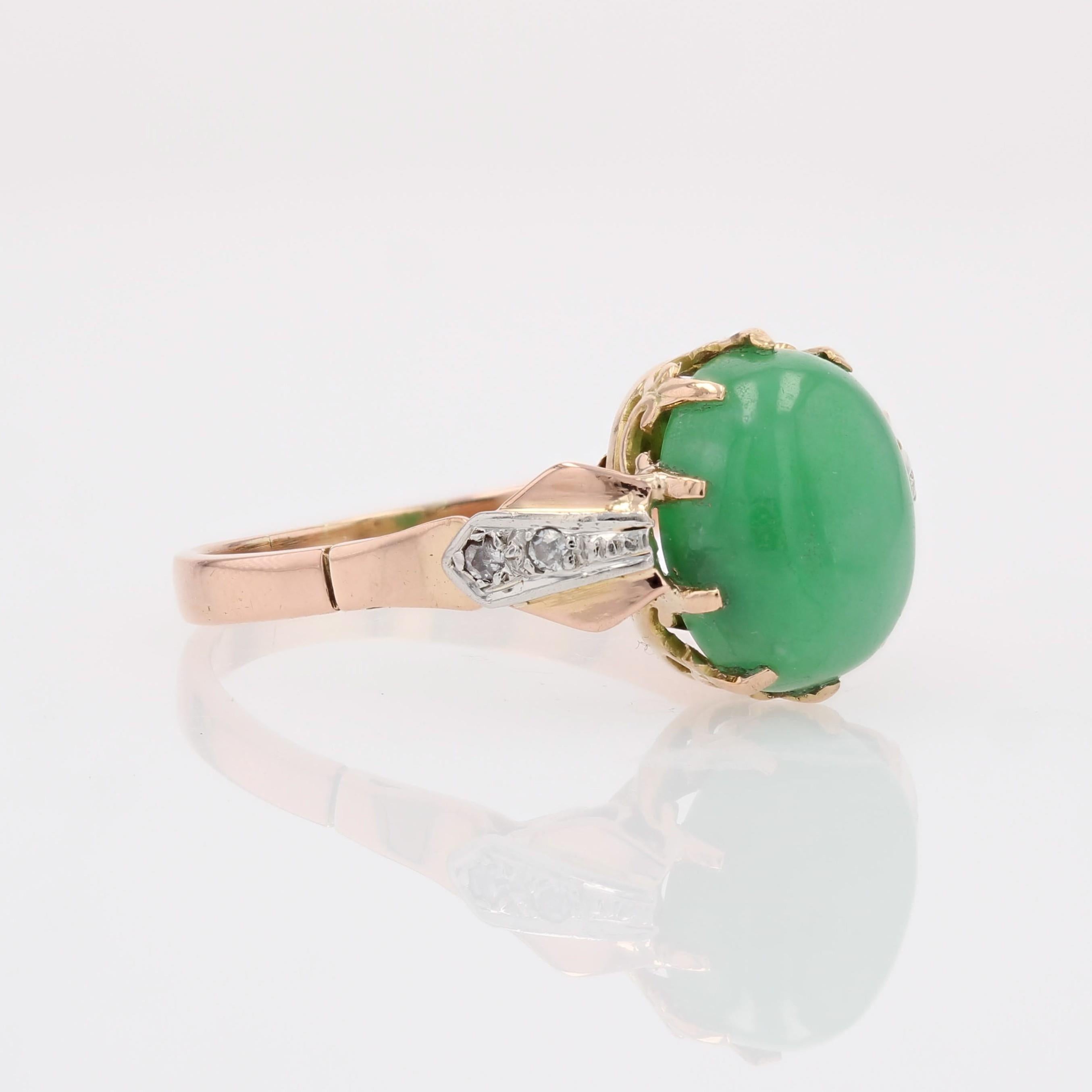 Anello francese anni '20 con giada e diamanti in oro rosa 18 carati in vendita 5
