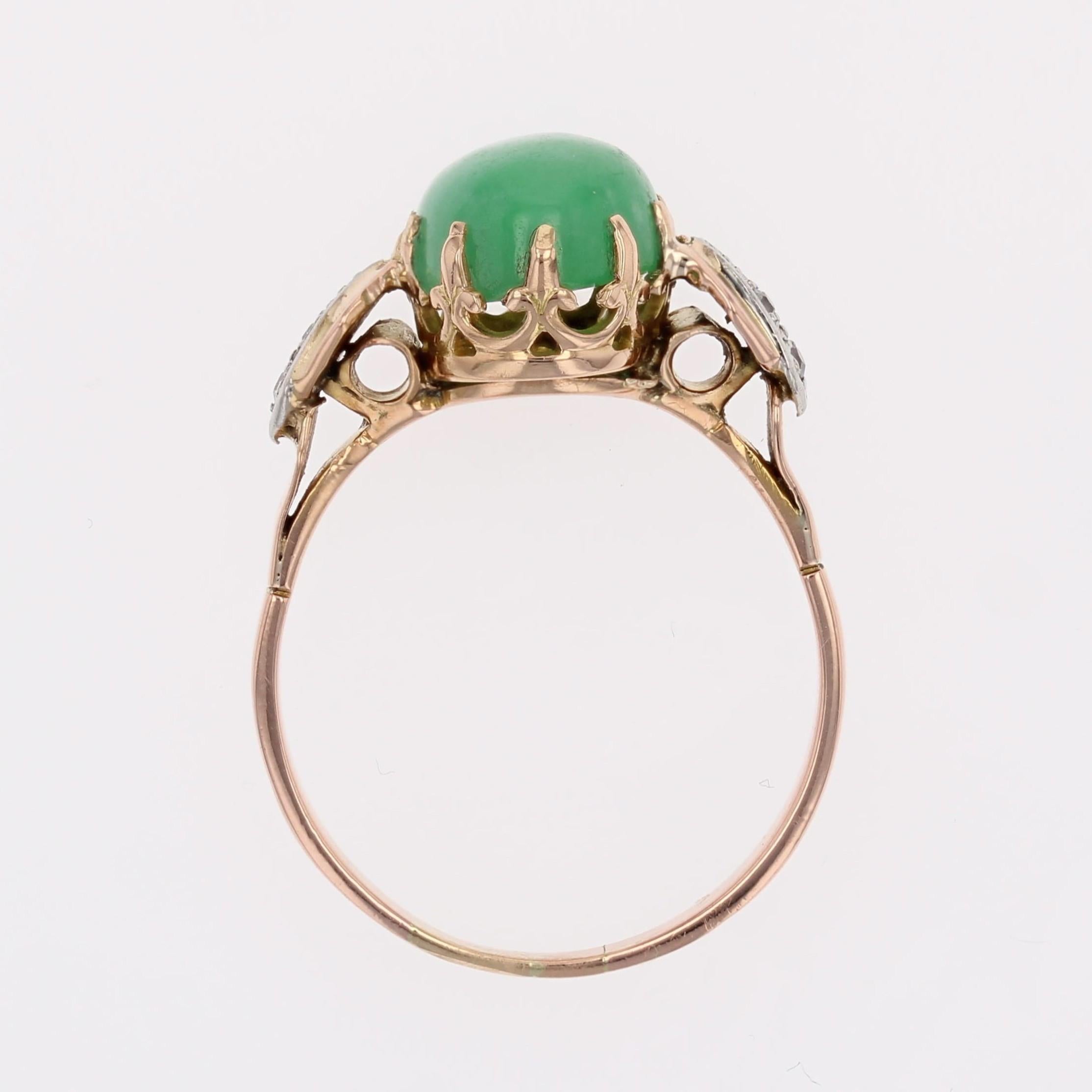 Anello francese anni '20 con giada e diamanti in oro rosa 18 carati in vendita 8