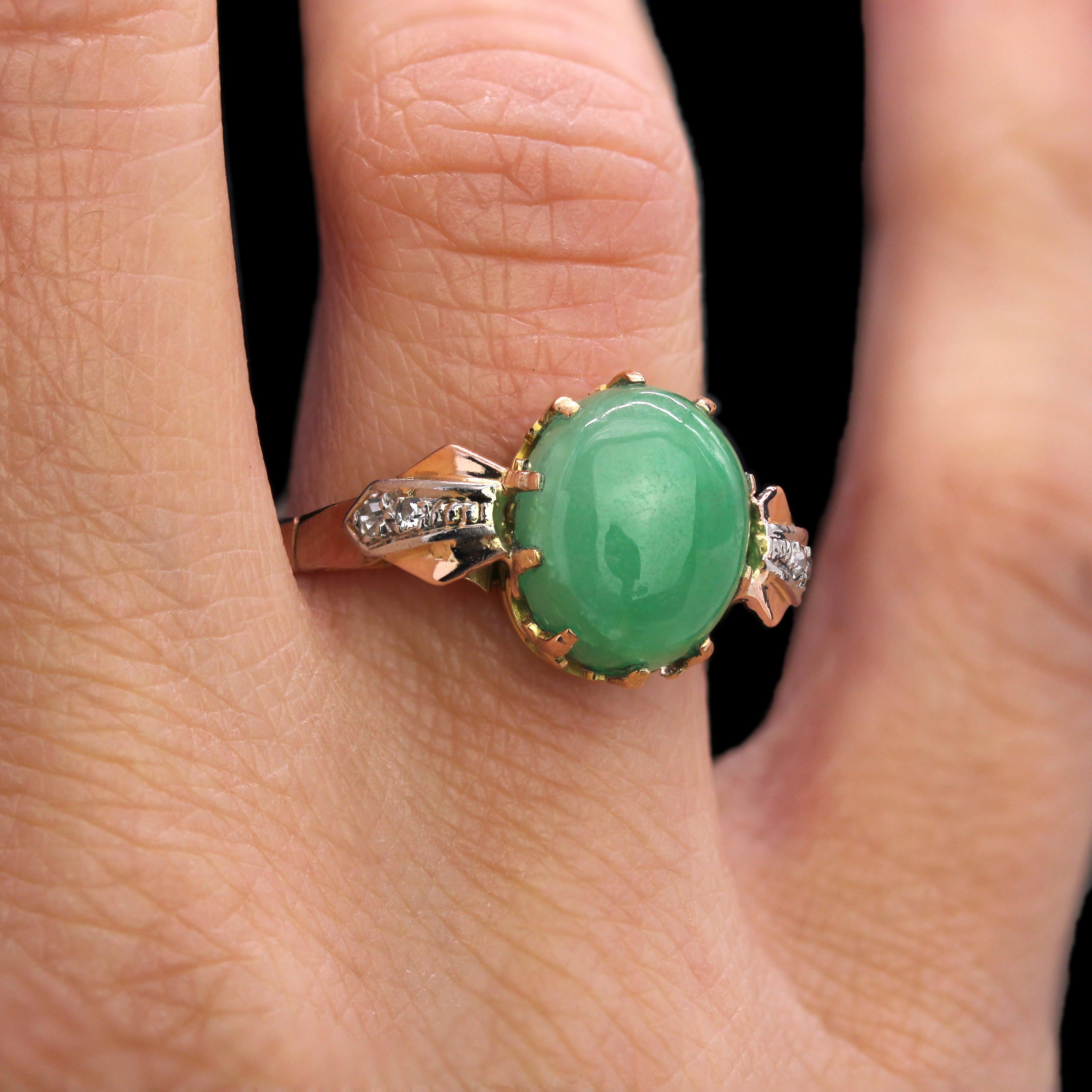 Anello francese anni '20 con giada e diamanti in oro rosa 18 carati in vendita 9