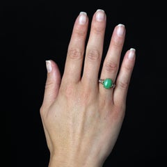 French 1920s Jade Diamonds 18 Karat Rose Gold Ring