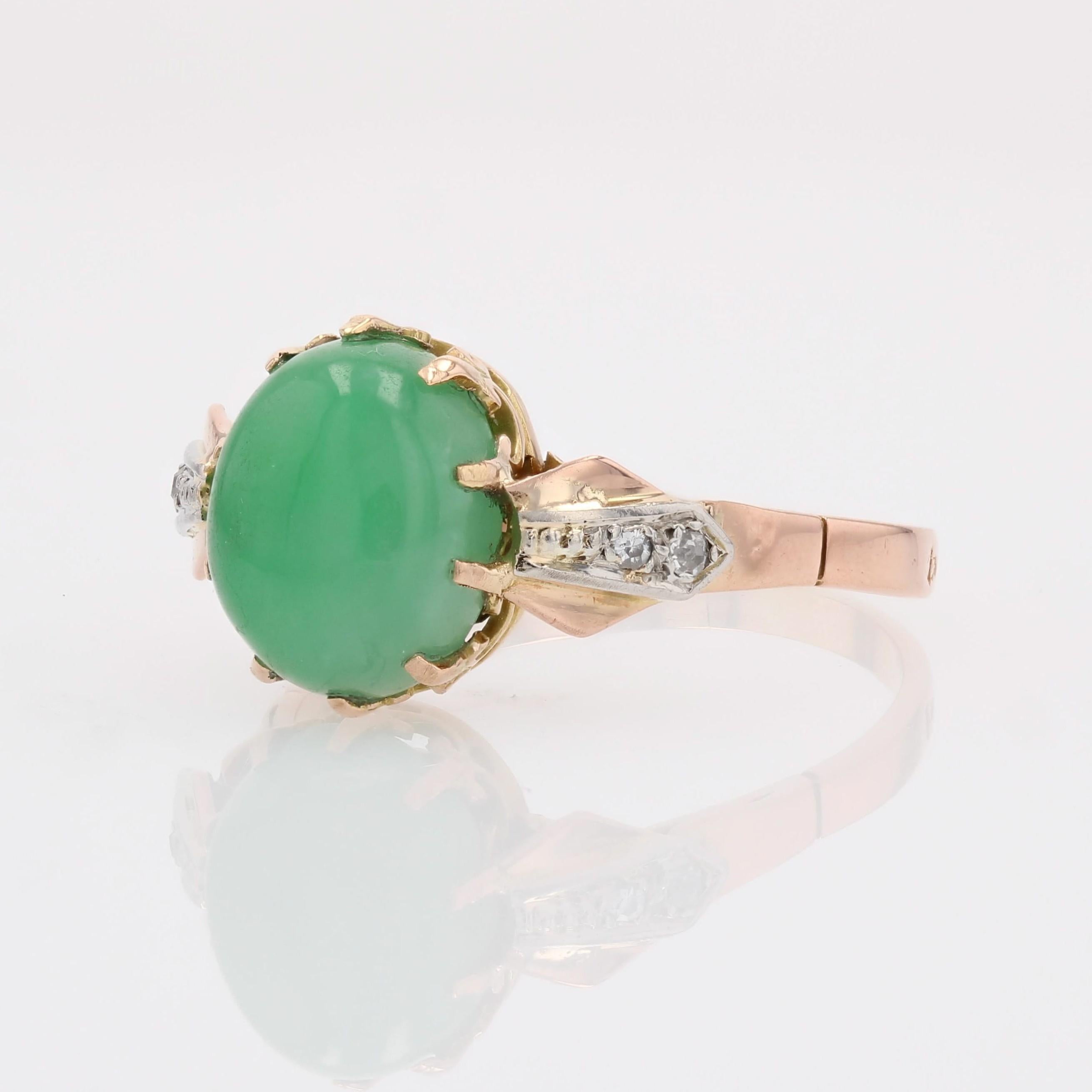 Anello francese anni '20 con giada e diamanti in oro rosa 18 carati in vendita 2