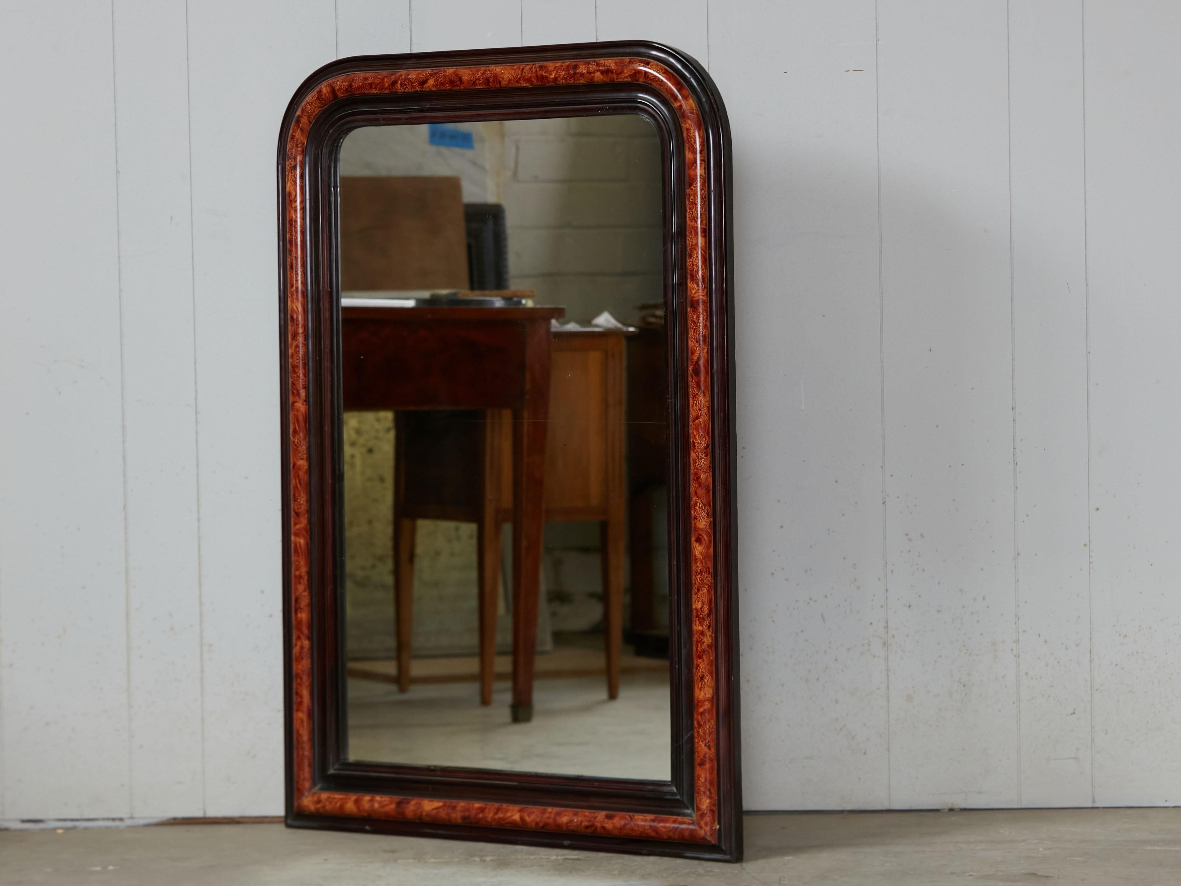 French 1920s Louis-Philippe Inspired Mirror with Tortoise Style Painted Frame 3