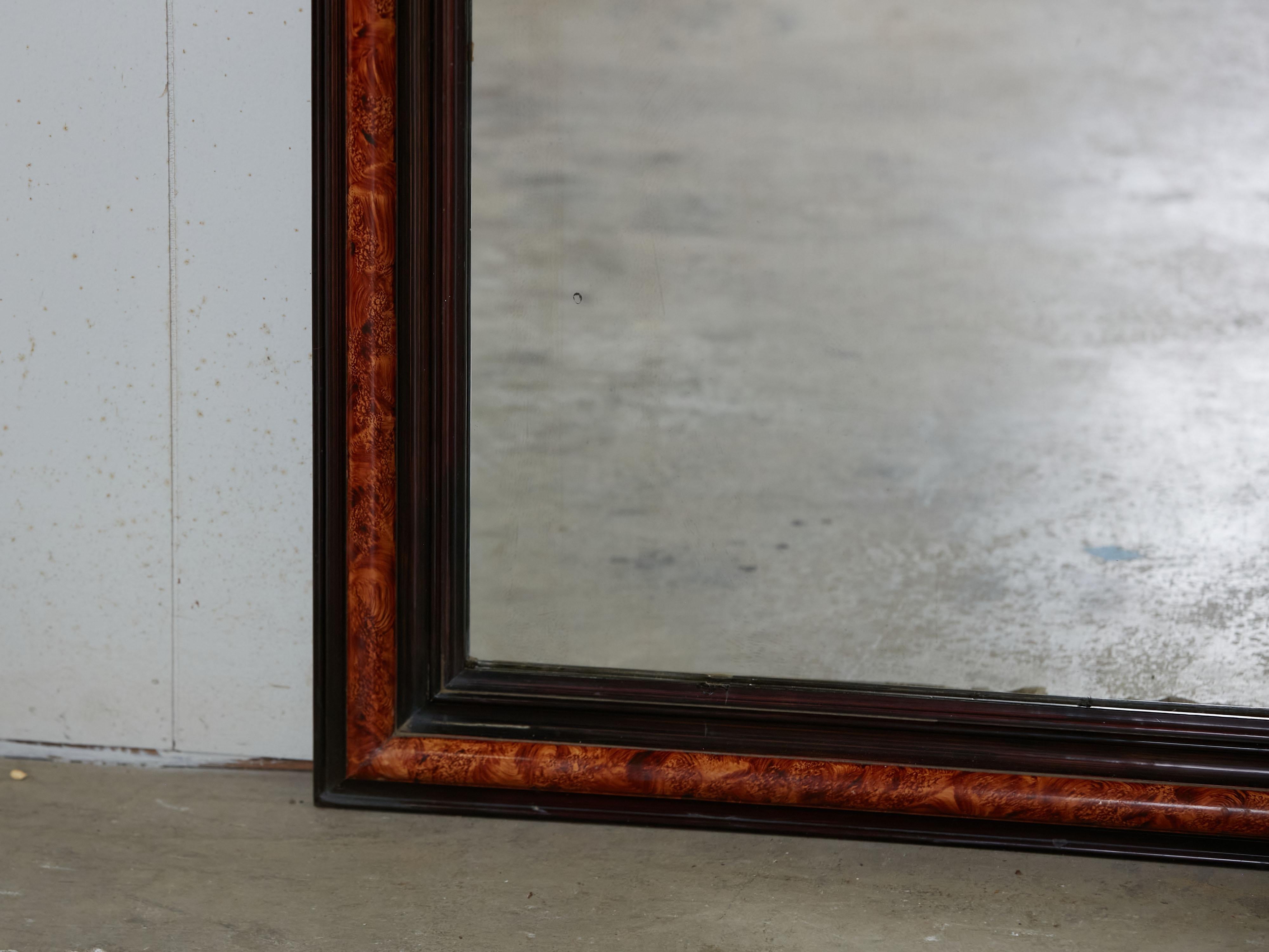French 1920s Louis-Philippe Inspired Mirror with Tortoise Style Painted Frame In Good Condition In Atlanta, GA