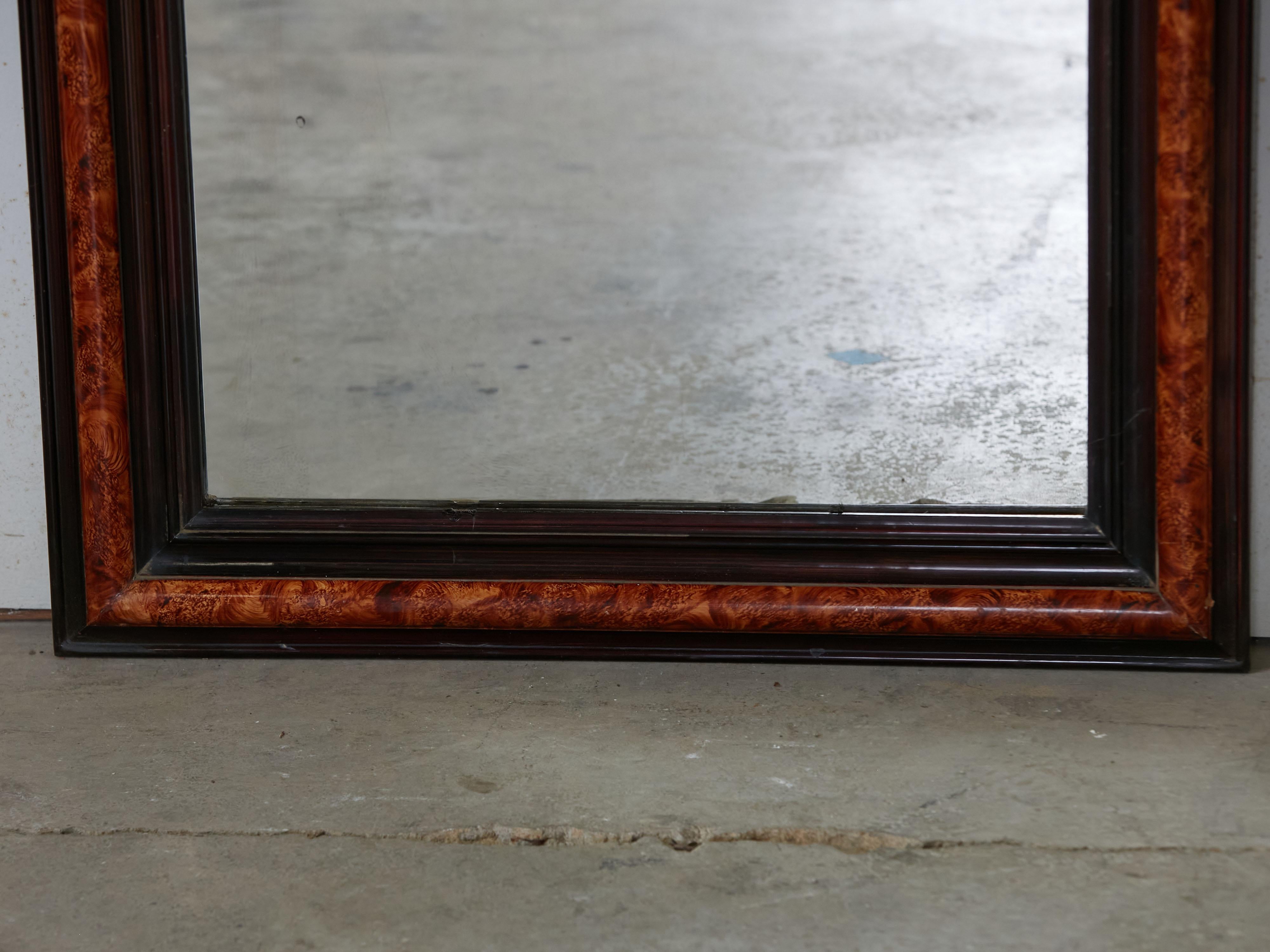 20th Century French 1920s Louis-Philippe Inspired Mirror with Tortoise Style Painted Frame
