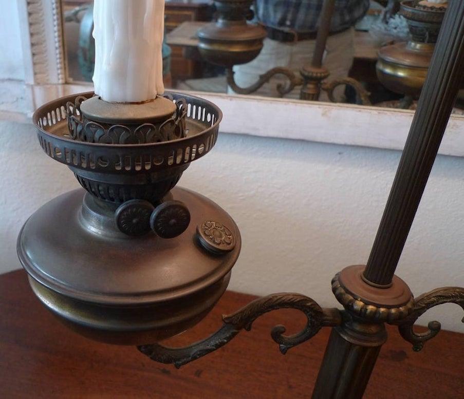 20th Century French 1920s Louis XVI Style Student Oil Lamp with One-Light and a Wax Shade For Sale